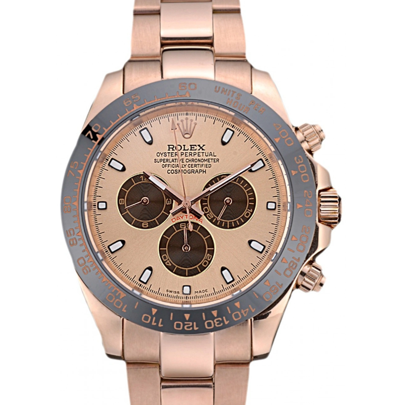 RepTime Watches 0216 Rolex Daytona Ion Plated Tachymeter Rose Gold Strap Rose Gold Dial 80244