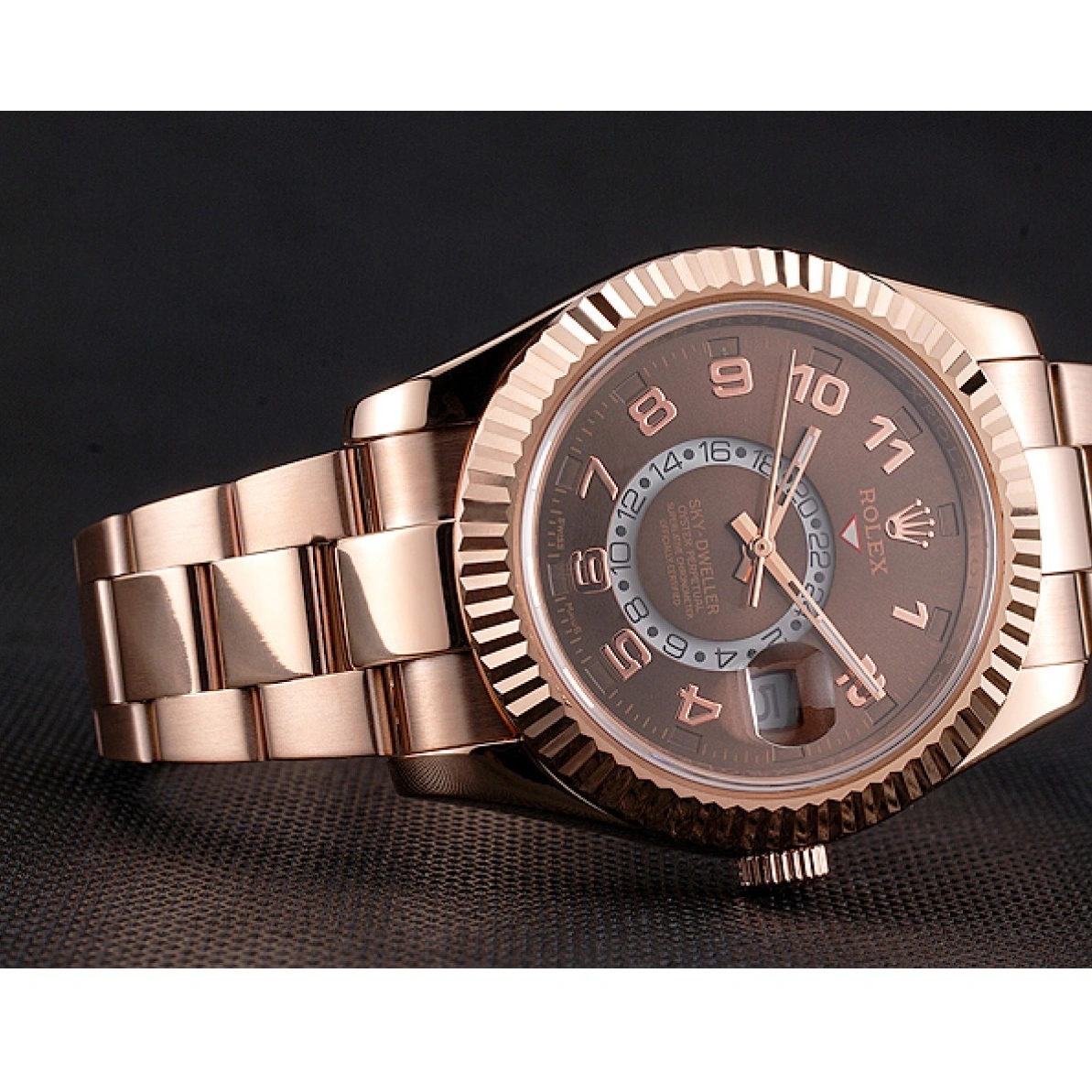 RepTime Watches 0219 Rolex Sky Dweller Brown Dial Rose Gold Case Ad Bracelet