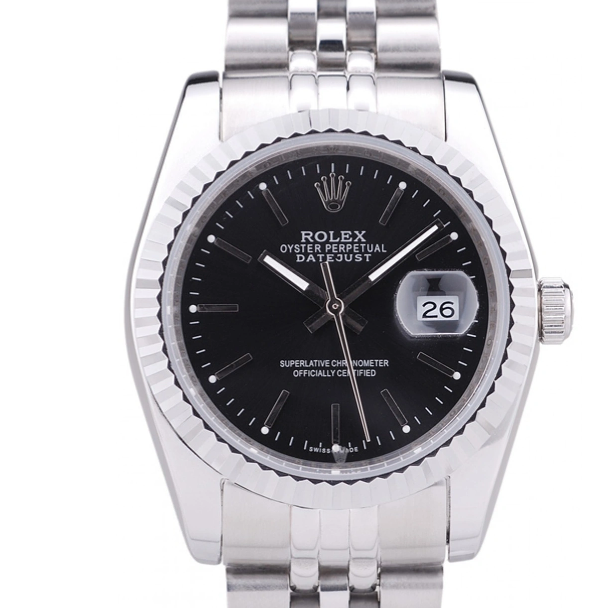 RepTime Watches 0208 Rolex Datejust Black Dial Diamonds Ribbed Bezel 7456