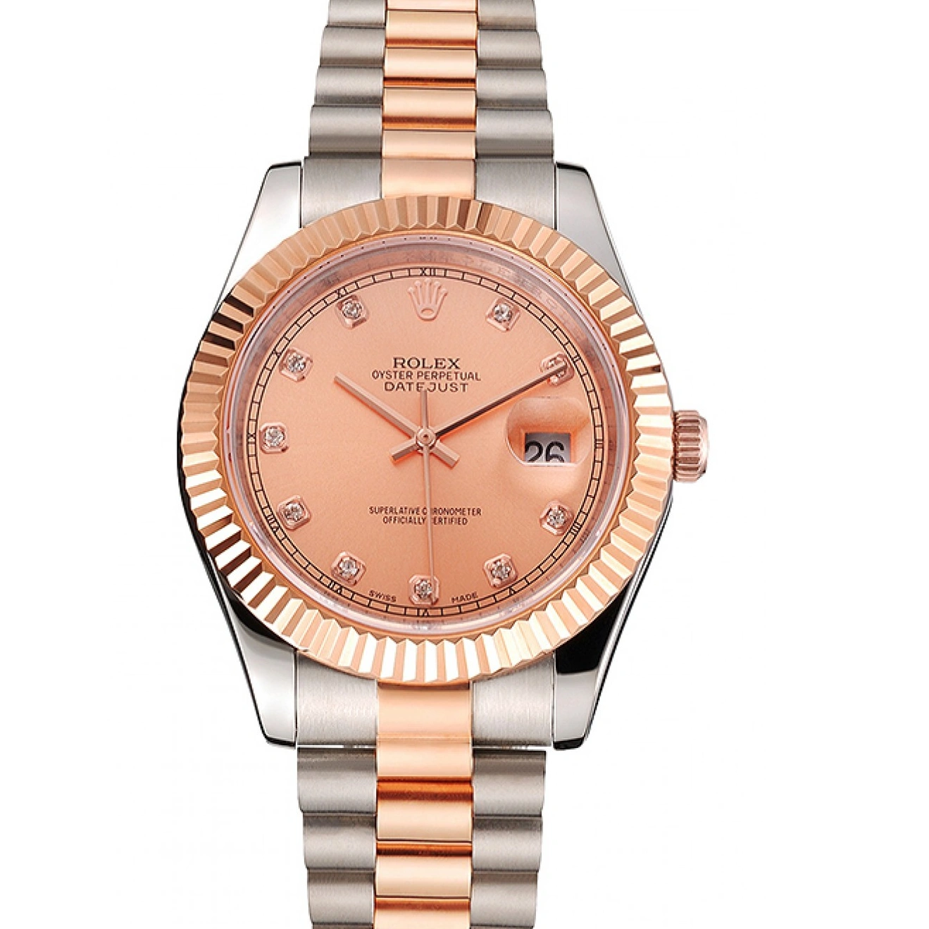 RepTime Watches 0223 Swiss Rolex Datejust Rose Gold Dial And Bezel Stainless Steel Case Two Tone Bracelet