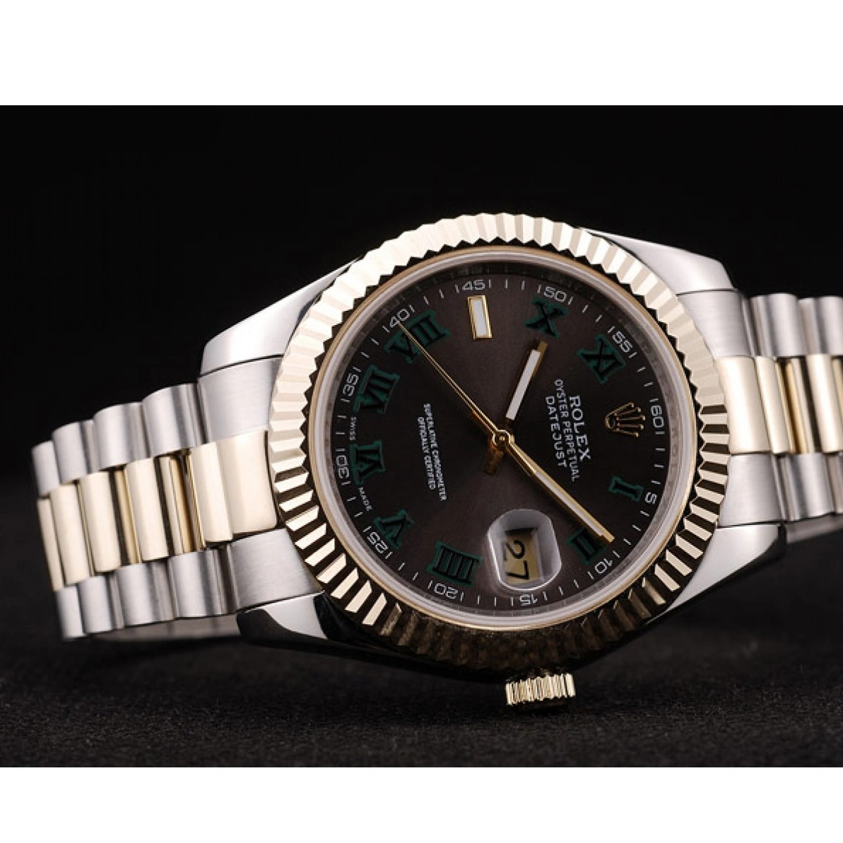 RepTime Watches 0212 Rolex DateJust Gold Ribbed Pattern Bezel Brown Dial