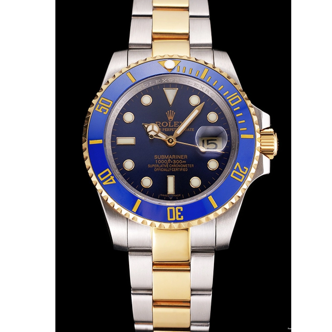 RepTime Watches 0226 Swiss Rolex Submariner Blue Dial And Bezel Two Tone Steel Gold Bracelet