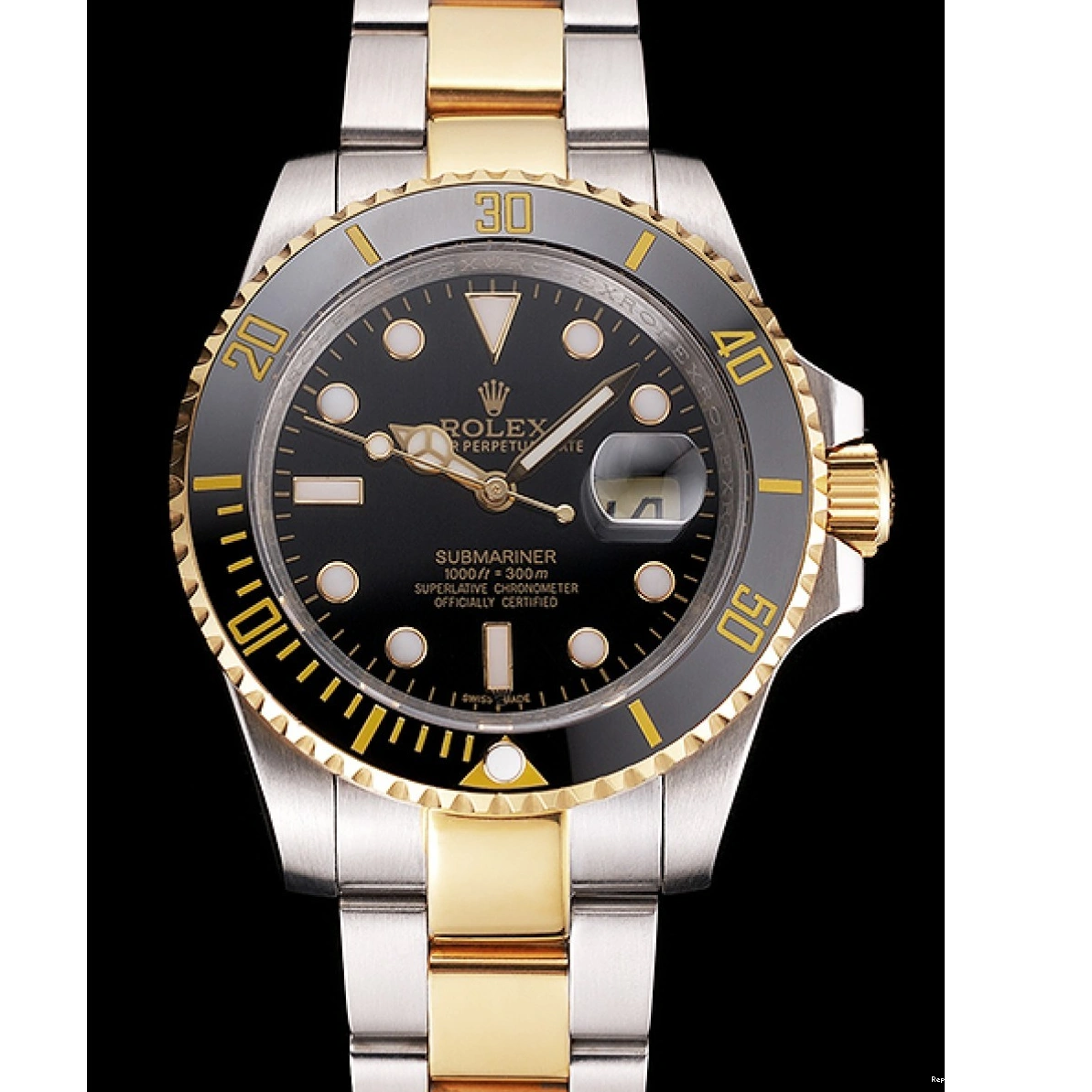 RepTime Watches 0209 Swiss Rolex Submariner Black Dial And Bezel Two Tone Steel Gold Bracelet