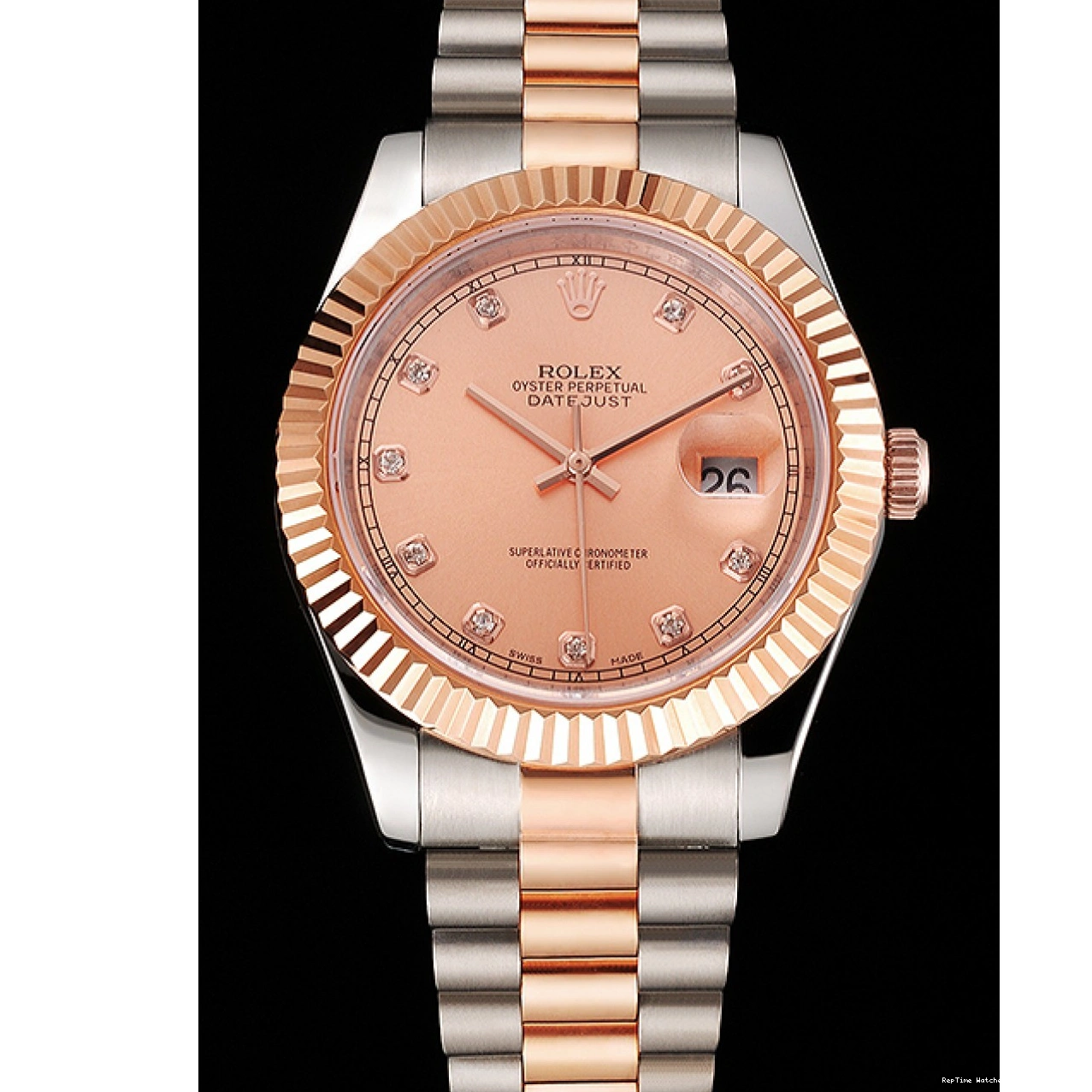 RepTime Watches 0223 Swiss Rolex Datejust Rose Gold Dial And Bezel Stainless Steel Case Two Tone Bracelet