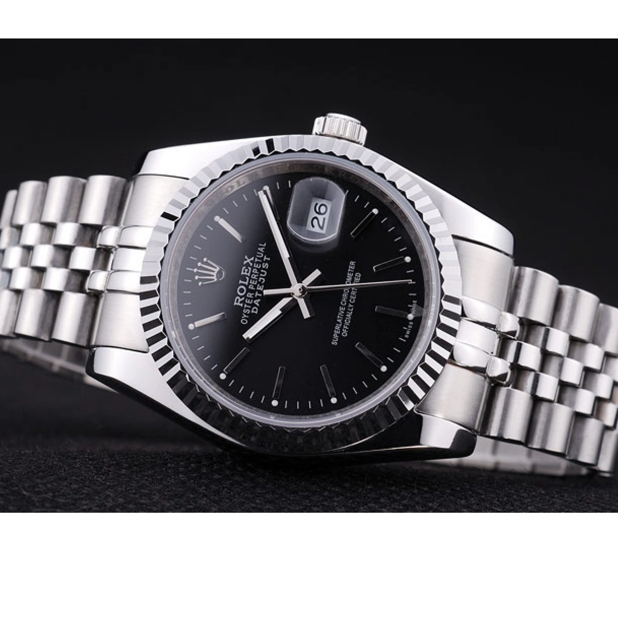 RepTime Watches 0208 Rolex Datejust Black Dial Diamonds Ribbed Bezel 7456