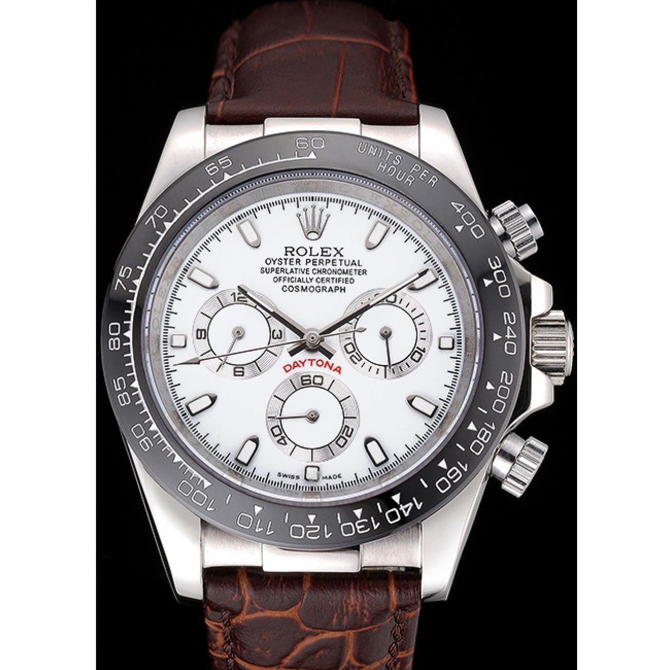 RepTime Watches 0215 Rolex Cosmograph Daytona Stainless Steel Case White Dial Brown Leather Bracelet 622631