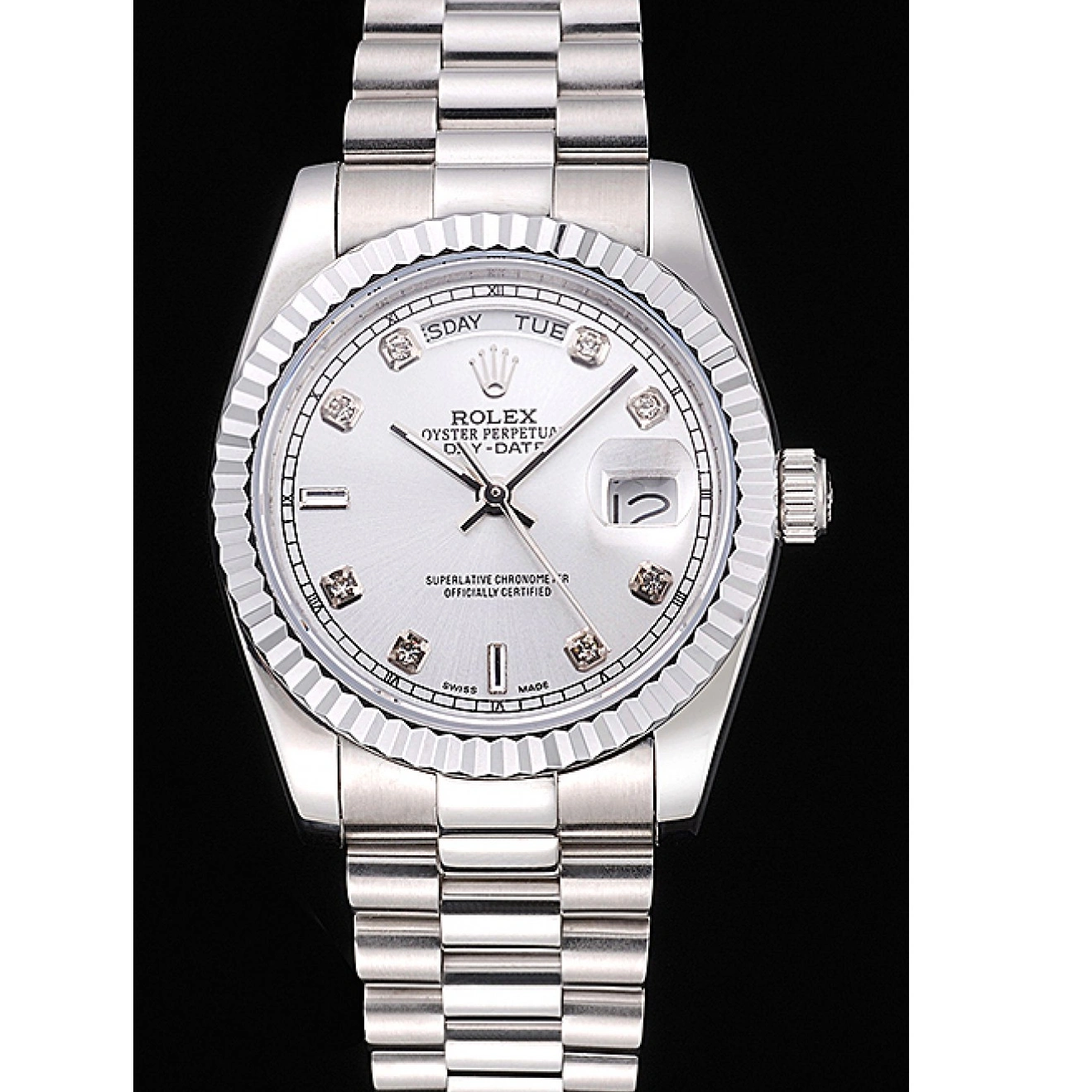 RepTime Watches 0223 Rolex Day-Date Polished Stainless Steel Silver Dial