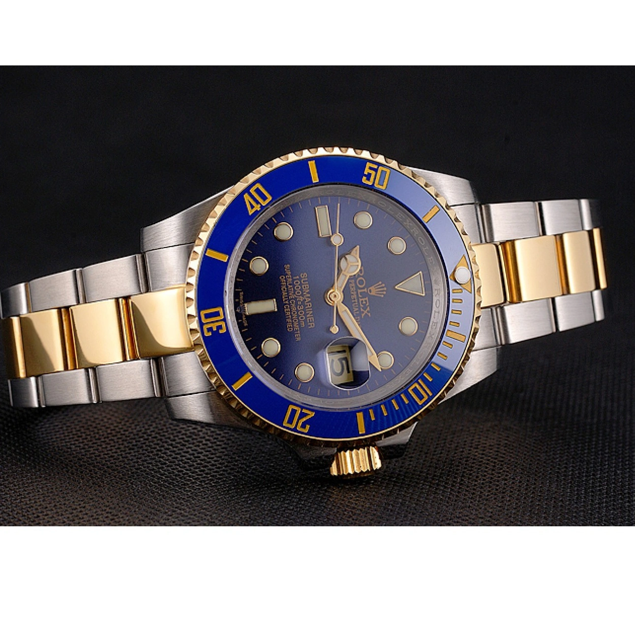 RepTime Watches 0226 Swiss Rolex Submariner Blue Dial And Bezel Two Tone Steel Gold Bracelet