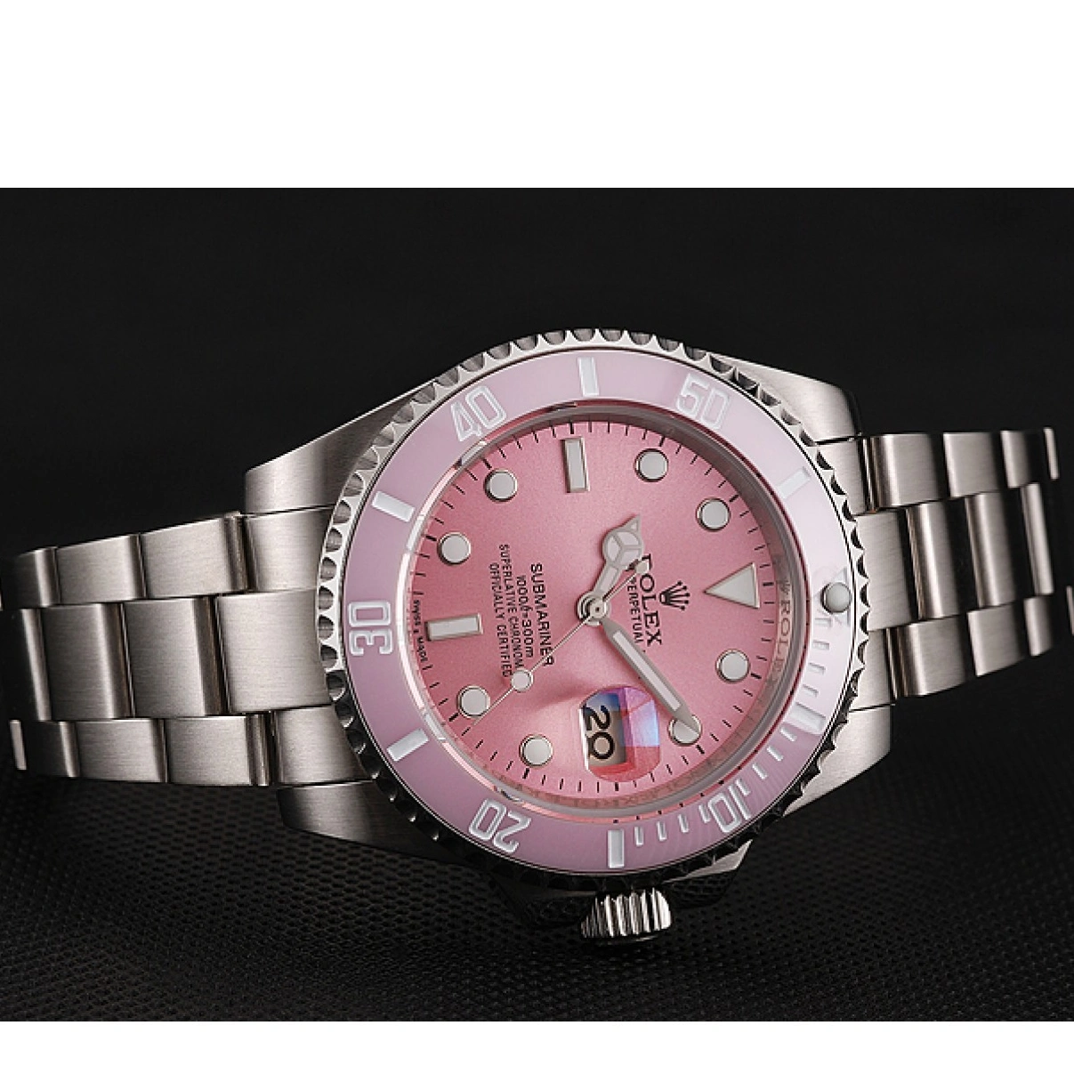 RepTime Watches 0210 Swiss Rolex Submariner Pink Dial Pink Bezel Stainless Steel Bracelet 1453980