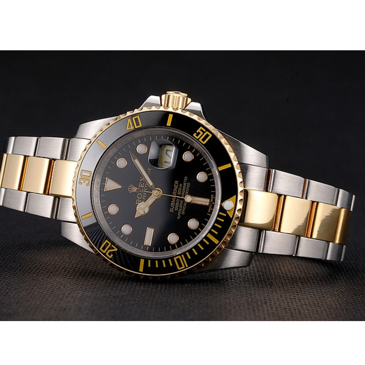 RepTime Watches 0209 Swiss Rolex Submariner Black Dial And Bezel Two Tone Steel Gold Bracelet