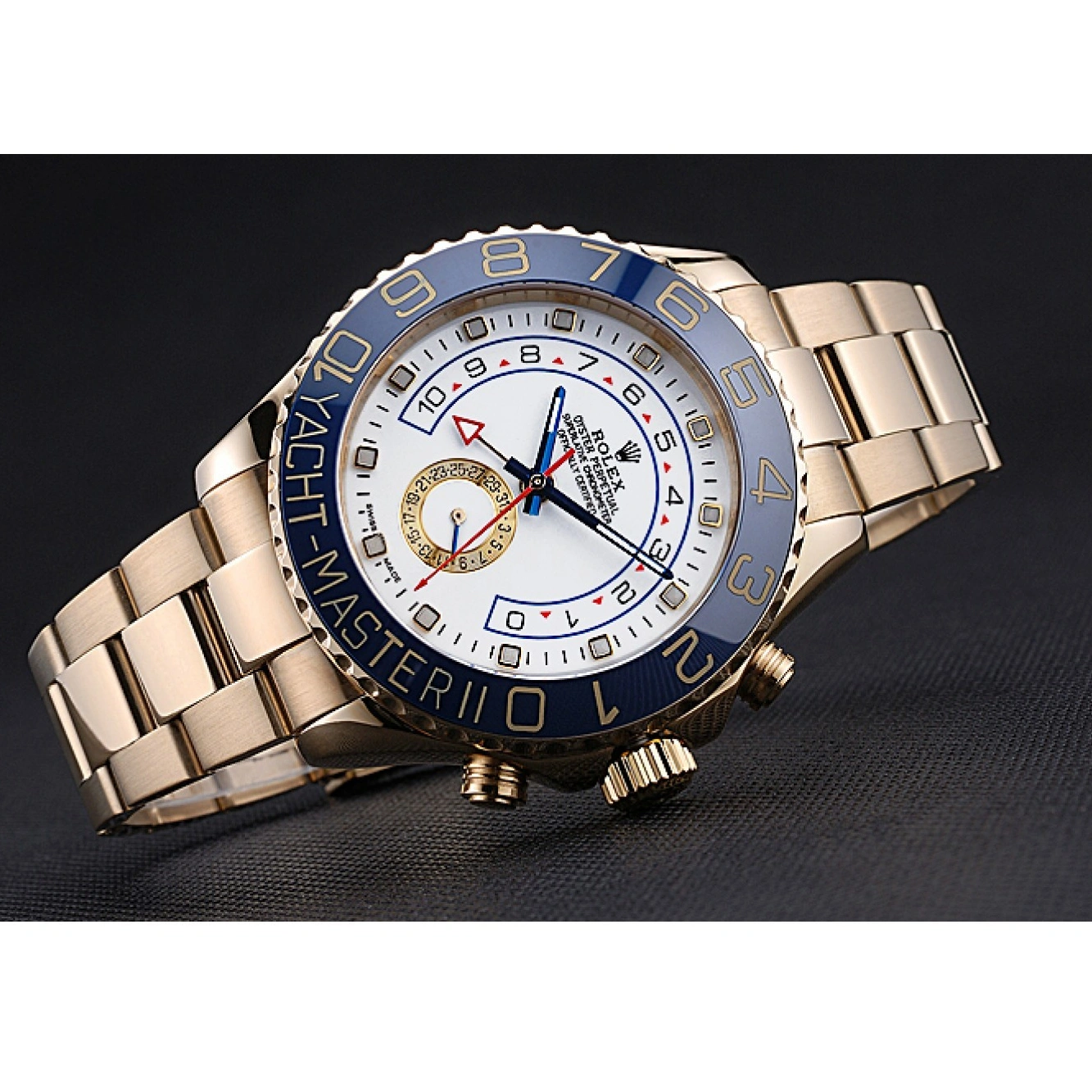 RepTime Watches 0221 Rolex Yachtmaster II White Dial Blue Bezel Gold Bracelet 622271