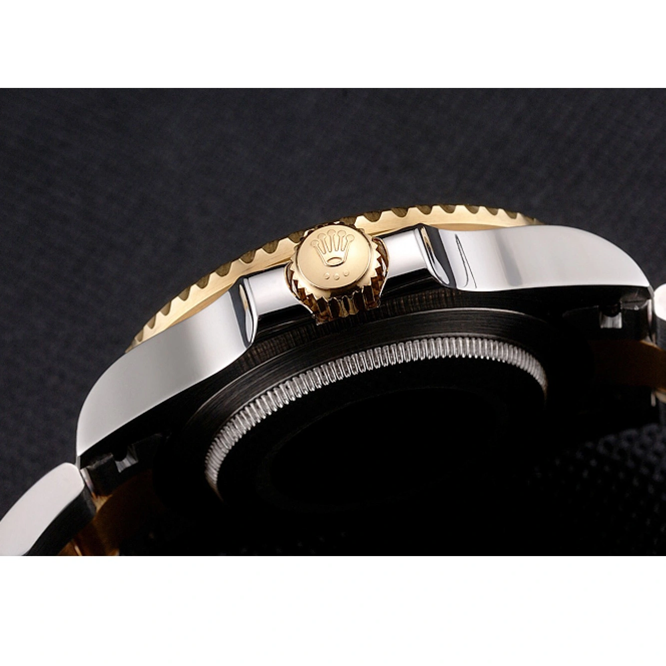 RepTime Watches 0215 Swiss Rolex Submariner Gold Dial Diamond Markings Black Bezel Two Tone Steel Gold Bracelet