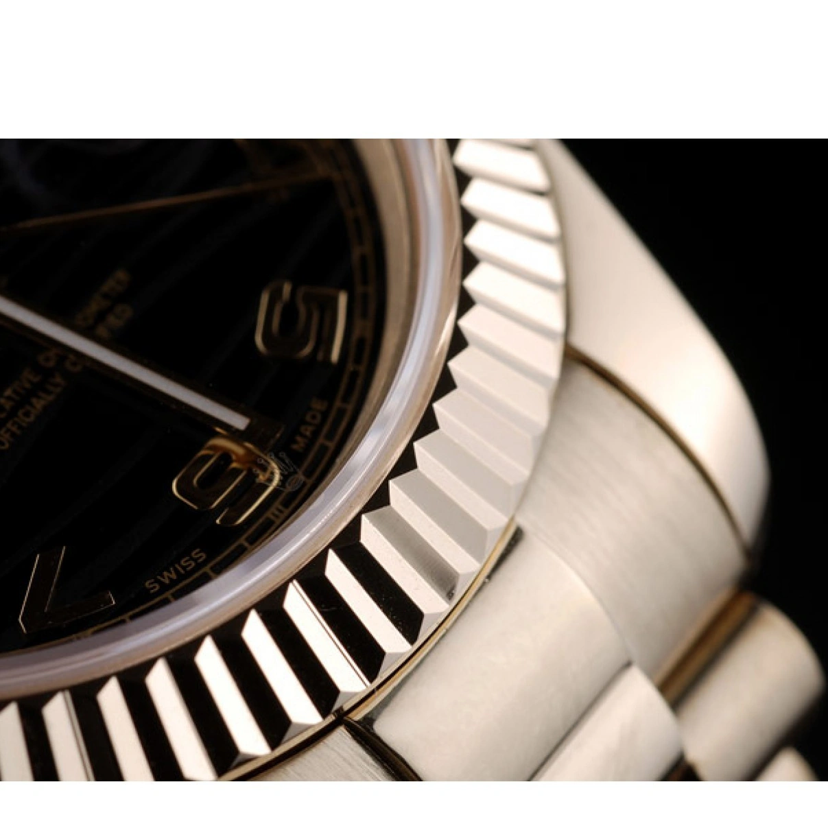 RepTime Watches 0212 Rolex DayDate Black Patterned Dial Gold Stainless Steel Strap 41980