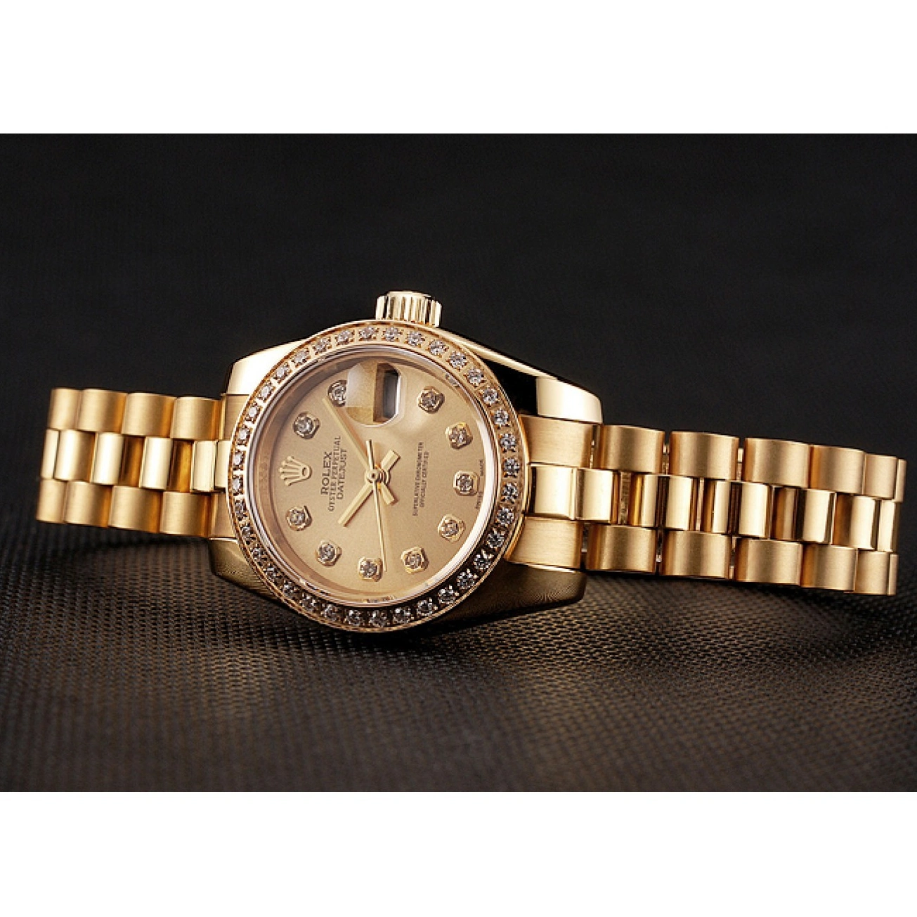 RepTime Watches 0211 Swiss Rolex Lady-Datejust Champagne Dial Diamond Bezel Gold Bracelet 1454095