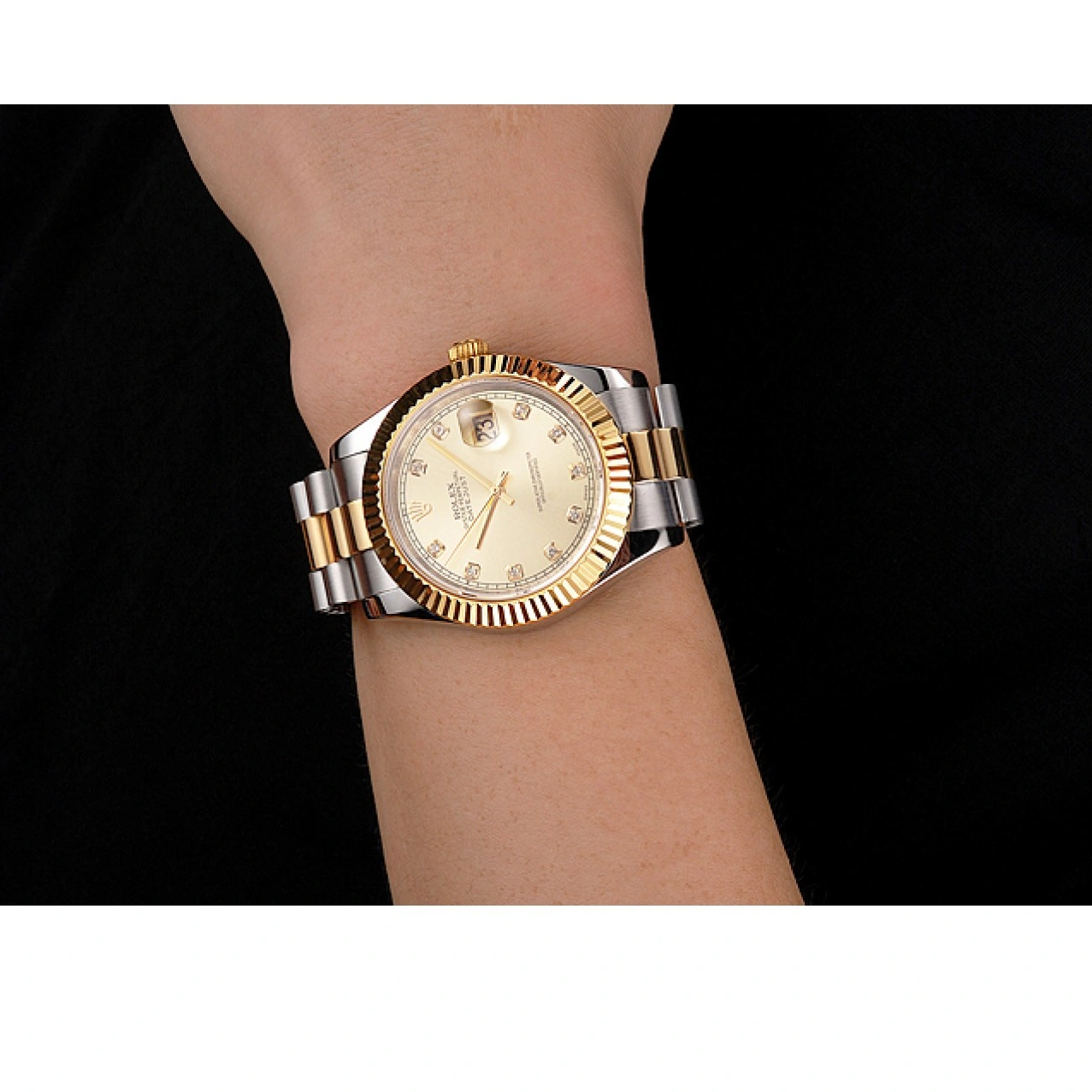 RepTime Watches 0222 Swiss Rolex Datejust Gold Dial And Bezel Stainless Steel Case Two Tone Bracelet