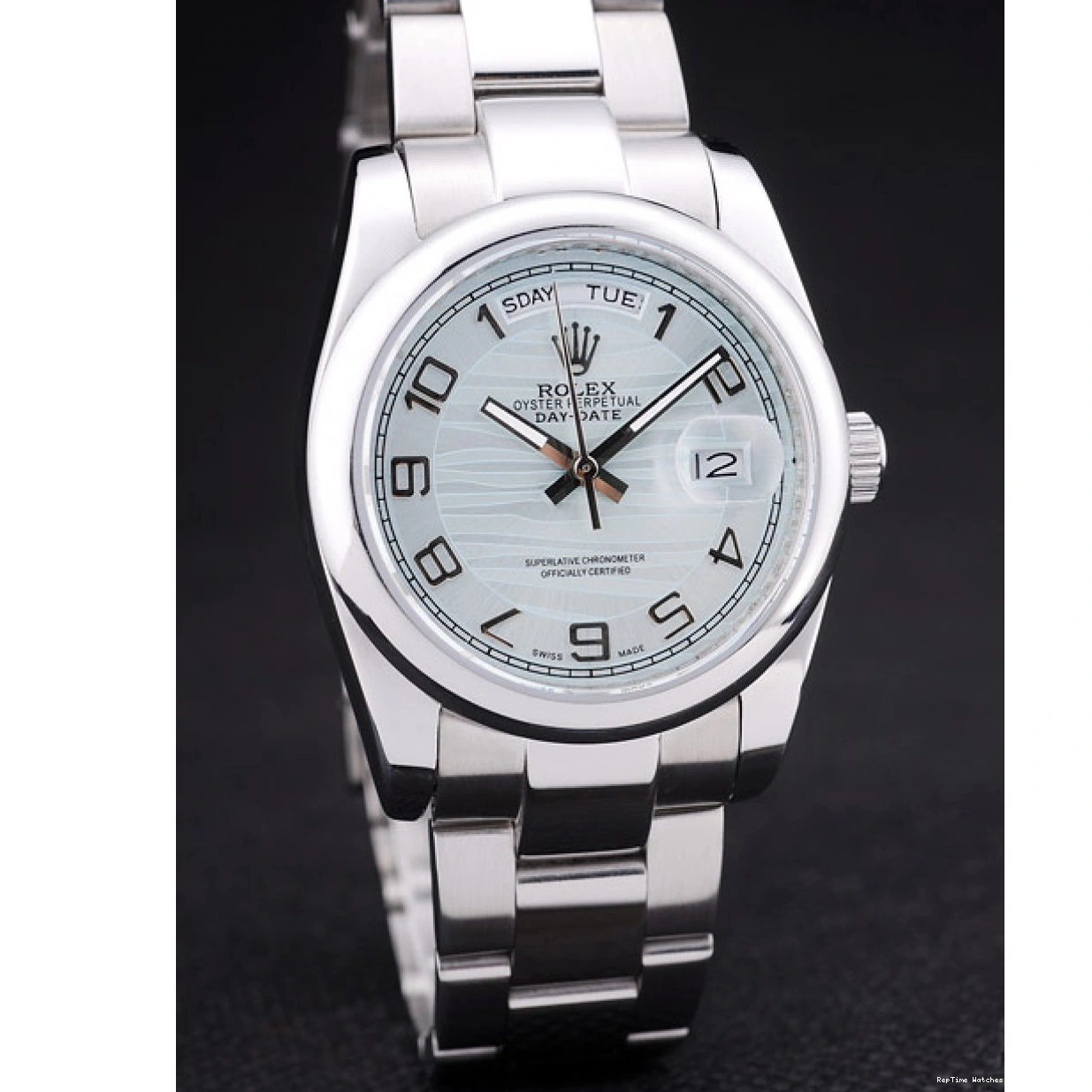 RepTime Watches 0215 Rolex DayDate Polished Silver Bezel White Dial 7470