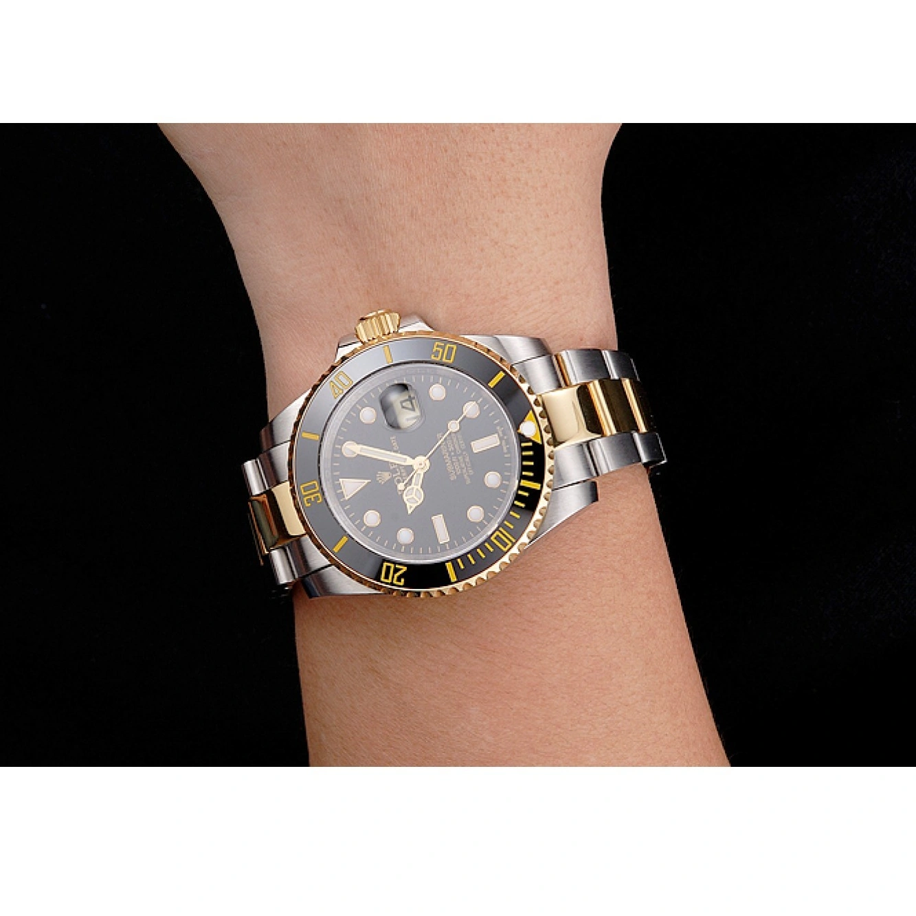 RepTime Watches 0209 Swiss Rolex Submariner Black Dial And Bezel Two Tone Steel Gold Bracelet