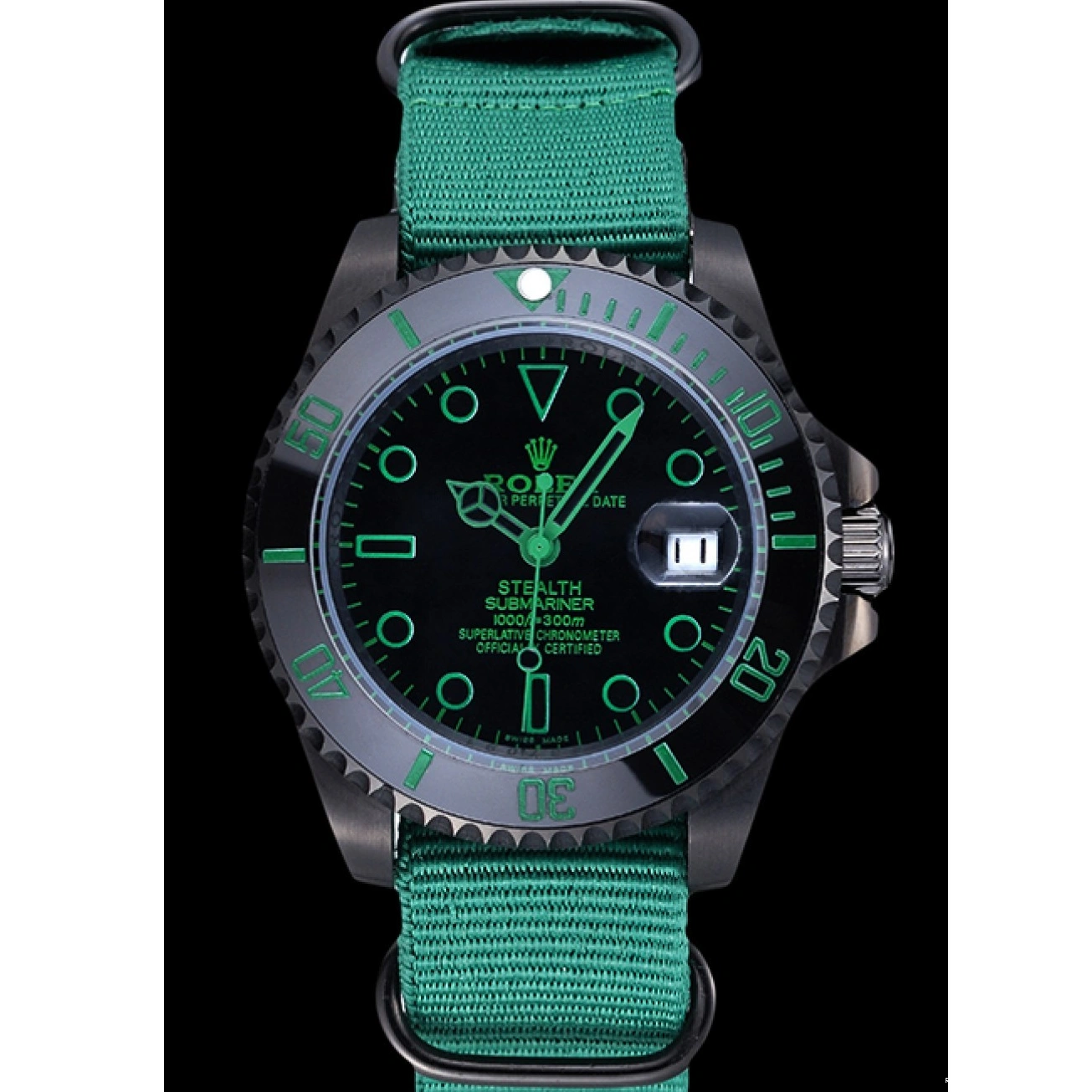 RepTime Watches 0226 Rolex Stealth Submariner Green Nylon Strap 622009