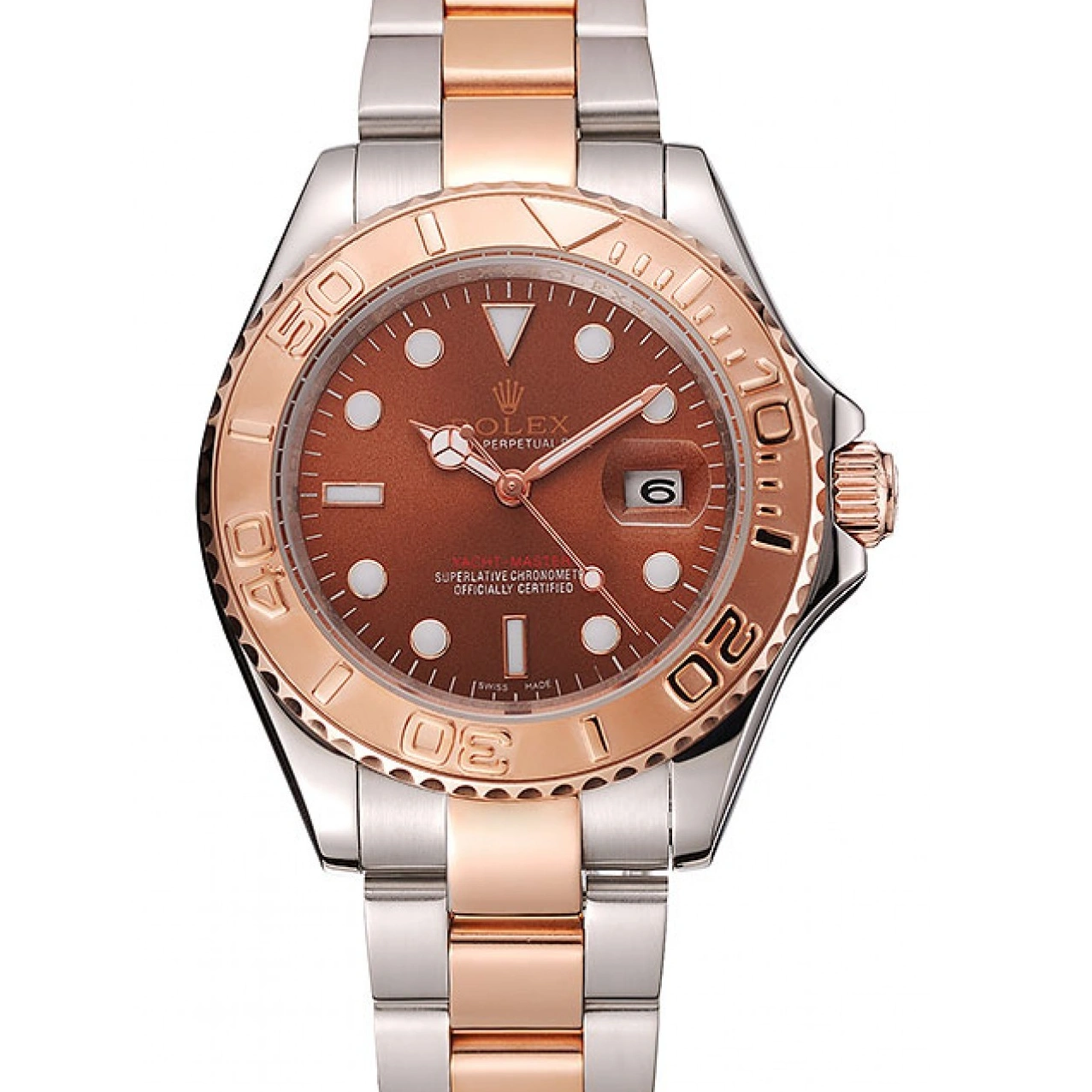 RepTime Watches 0211 Rolex Yacht Master Rose Gold Dial Two Tone Stainless Steel Bracelet 1453864