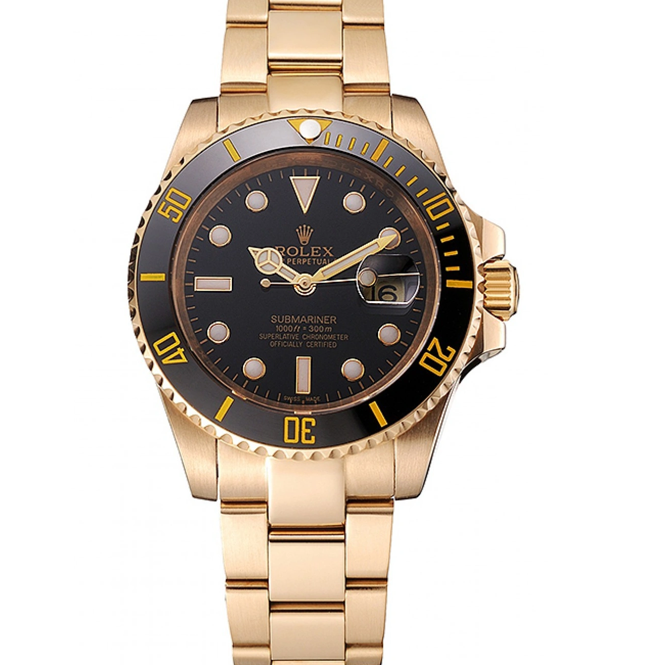 RepTime Watches 0228 Swiss Rolex Submariner Black Dial Black Bezel Yellow Gold Case And Bracelet