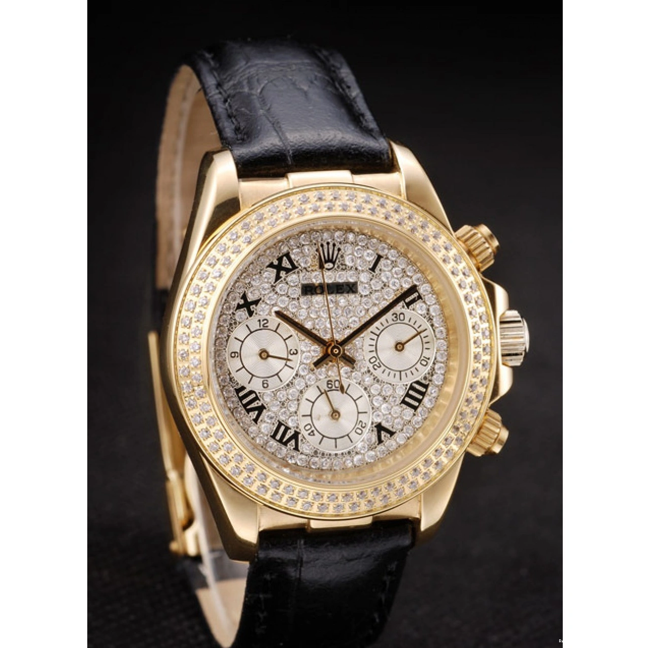 RepTime Watches 0211 Rolex Daytona Lady Gold Case Crystal Studded Bezel Crystal Studded Dial 98238