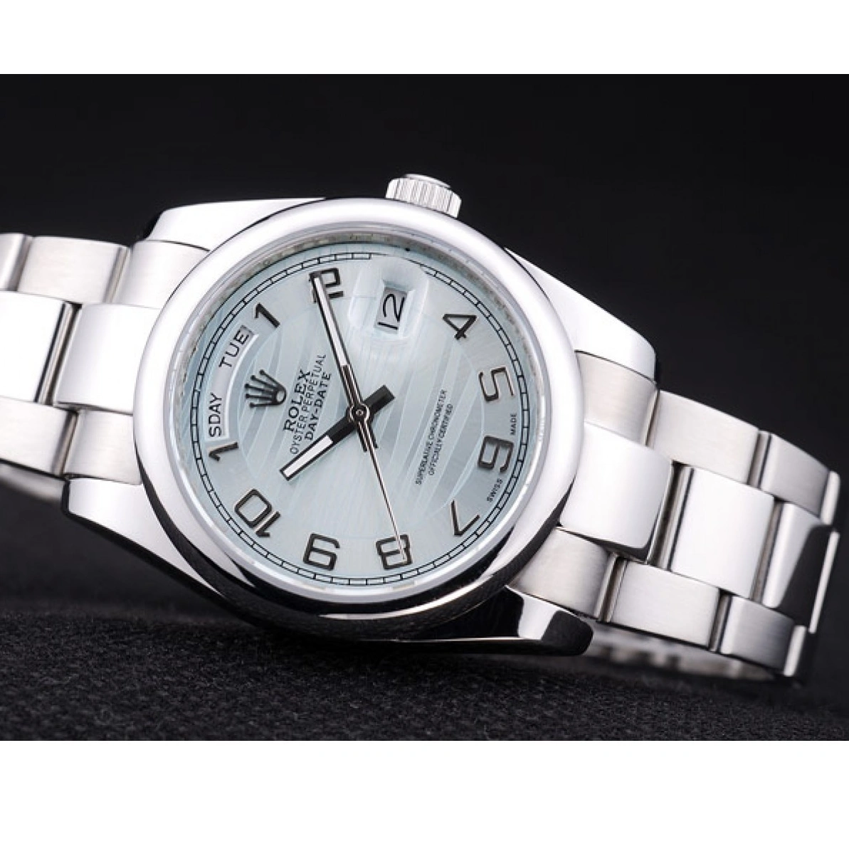 RepTime Watches 0215 Rolex DayDate Polished Silver Bezel White Dial 7470