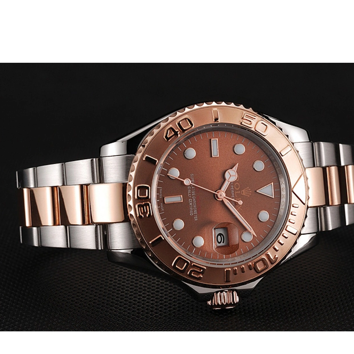 RepTime Watches 0211 Rolex Yacht Master Rose Gold Dial Two Tone Stainless Steel Bracelet 1453864