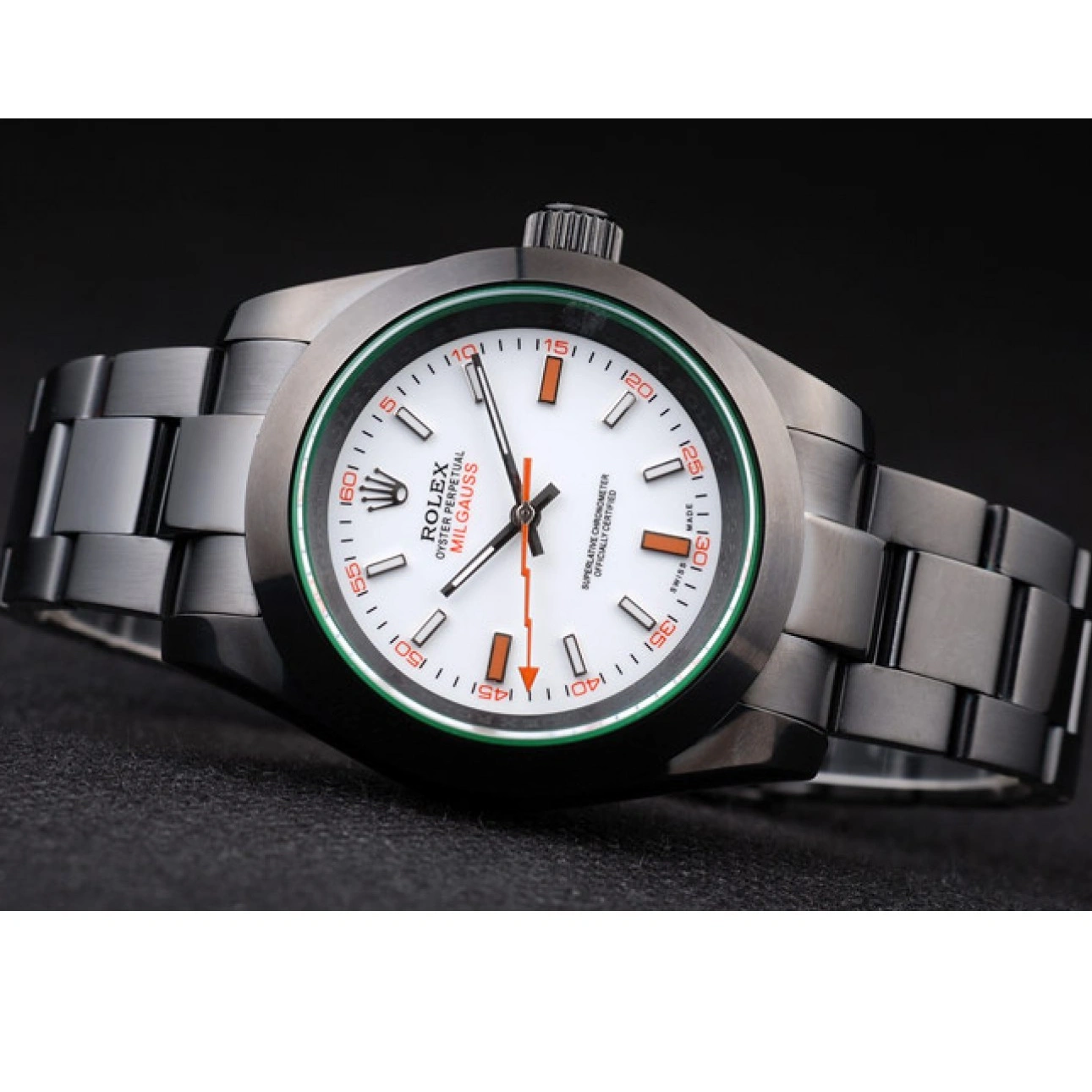 RepTime Watches 0213 Rolex Milgauss Pro-Hunter Tinted Green Saphire White Dial