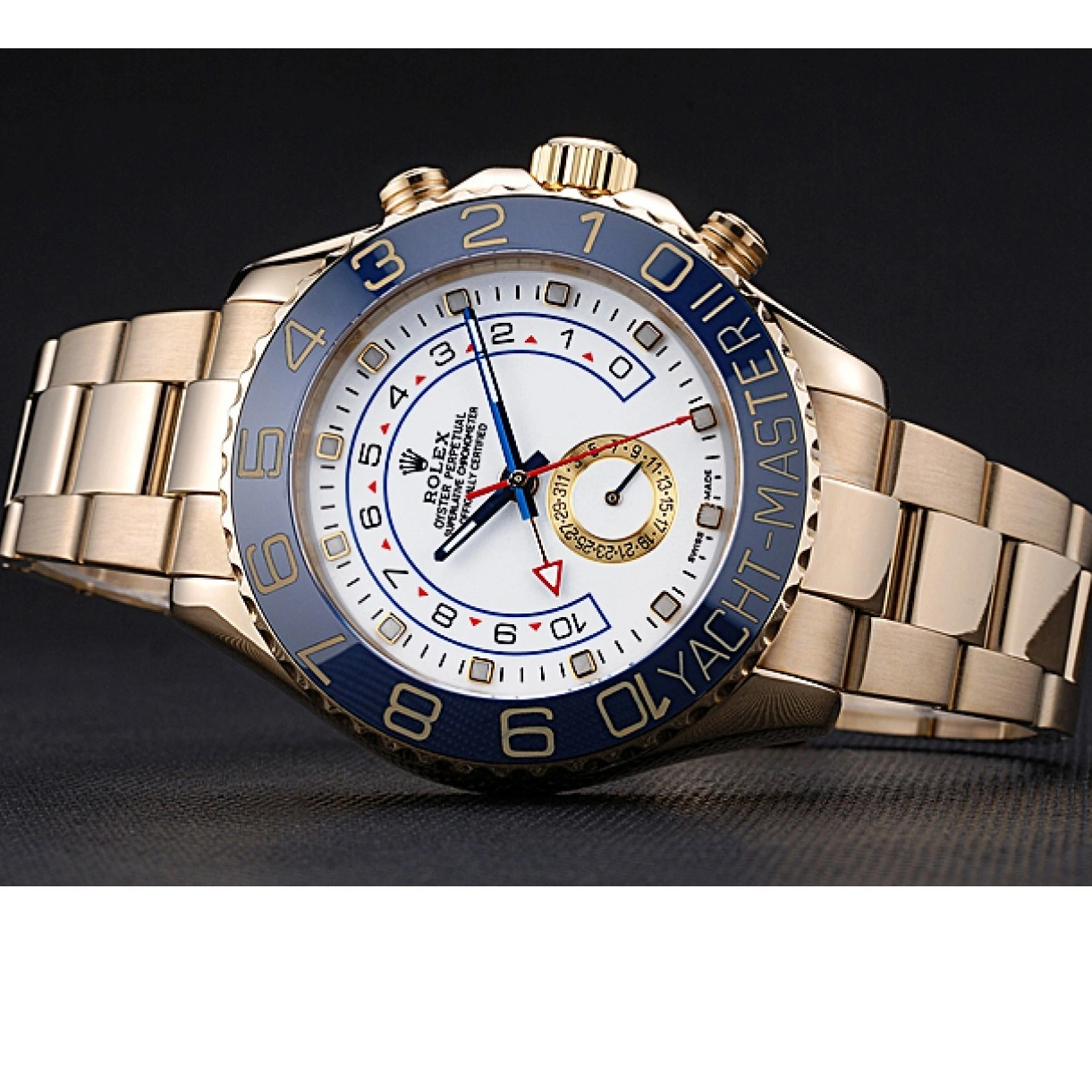 RepTime Watches 0221 Rolex Yachtmaster II White Dial Blue Bezel Gold Bracelet 622271