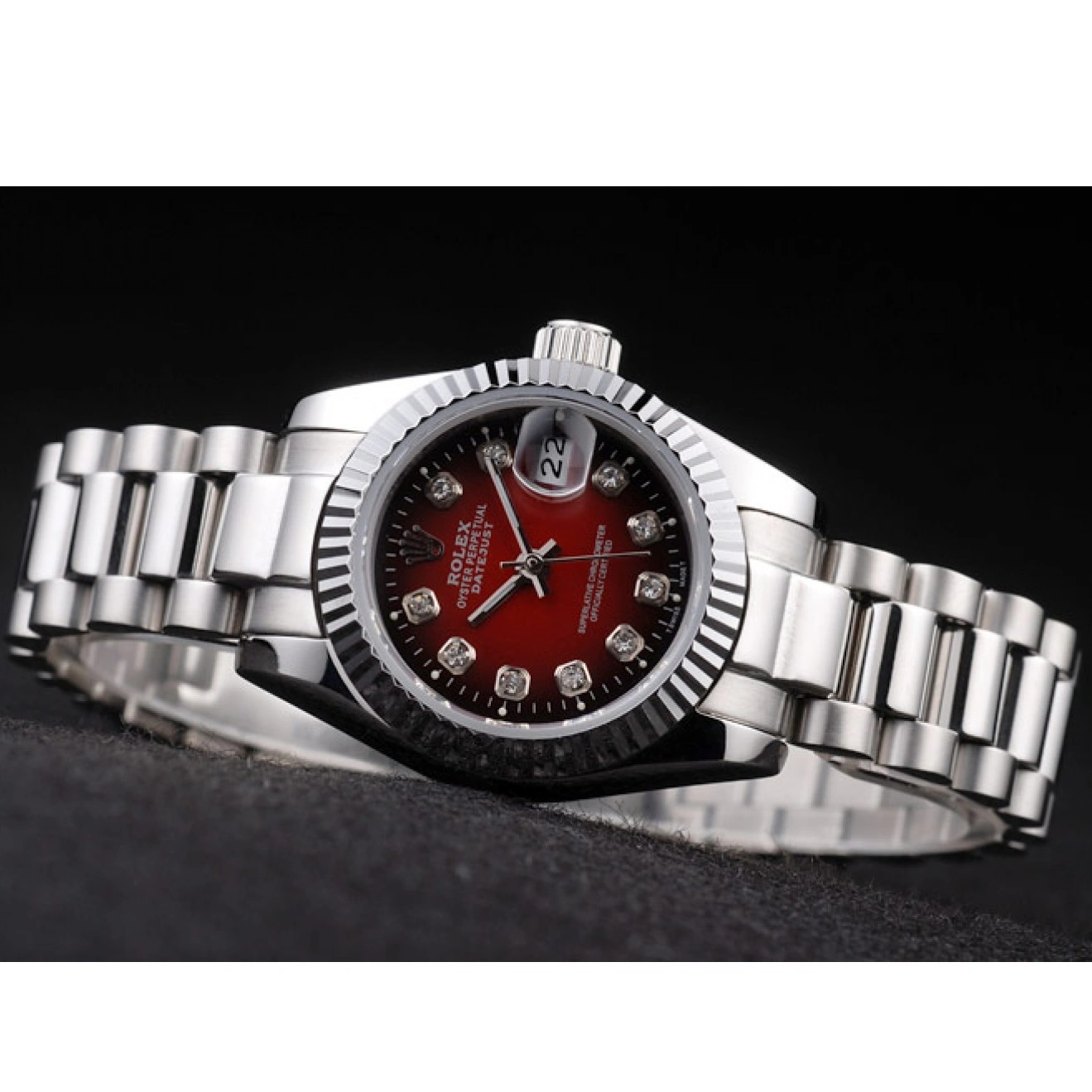 RepTime Watches 0216 Rolex Datejust Polished Stainless Steel Two Tone Red Dial