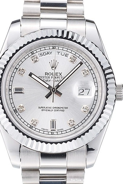 RepTime Watches 0223 Rolex Day-Date Polished Stainless Steel Silver Dial