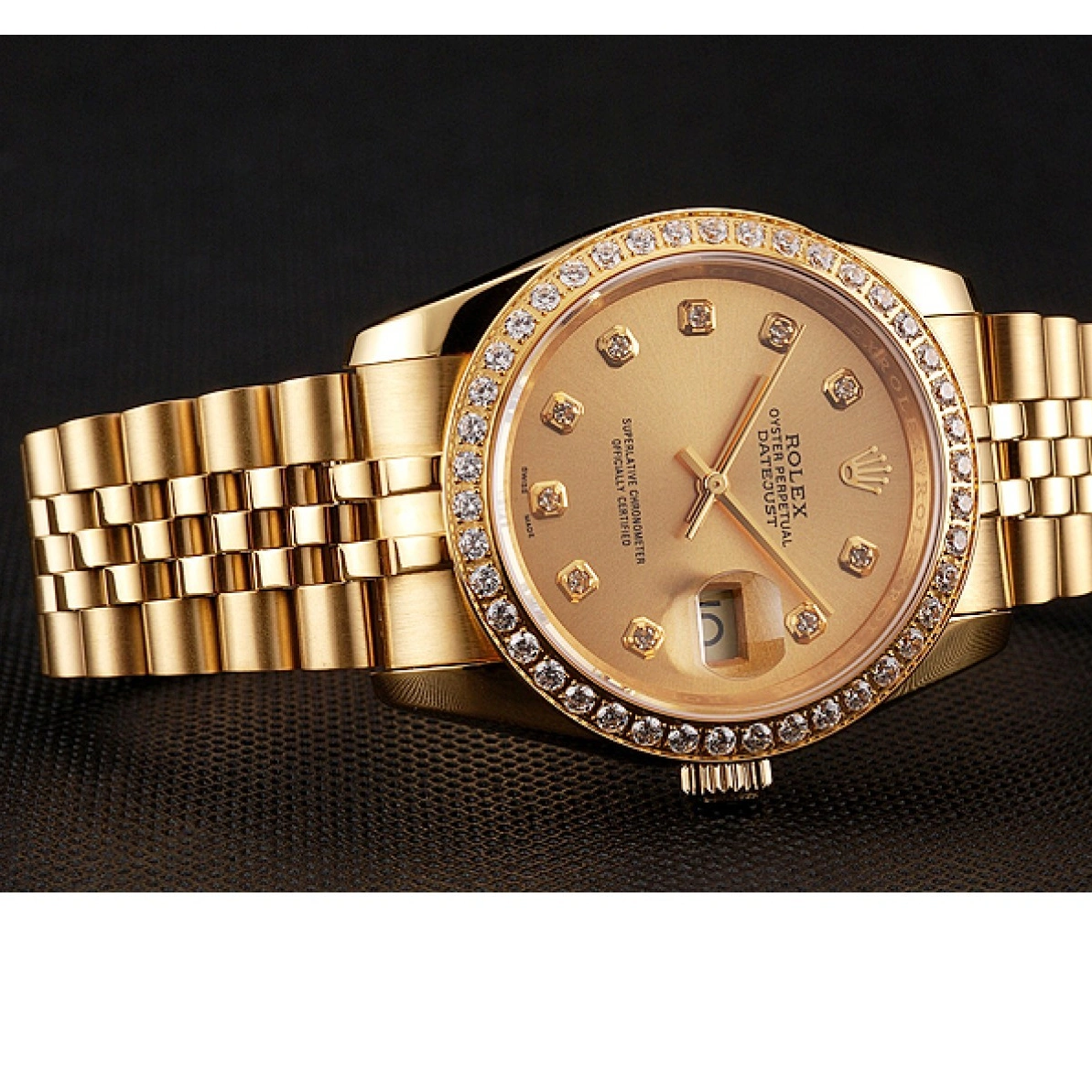 RepTime Watches 0226 Swiss Rolex Datejust Champagne Dial Diamond Bezel Gold Jubilee Bracelet 1454098