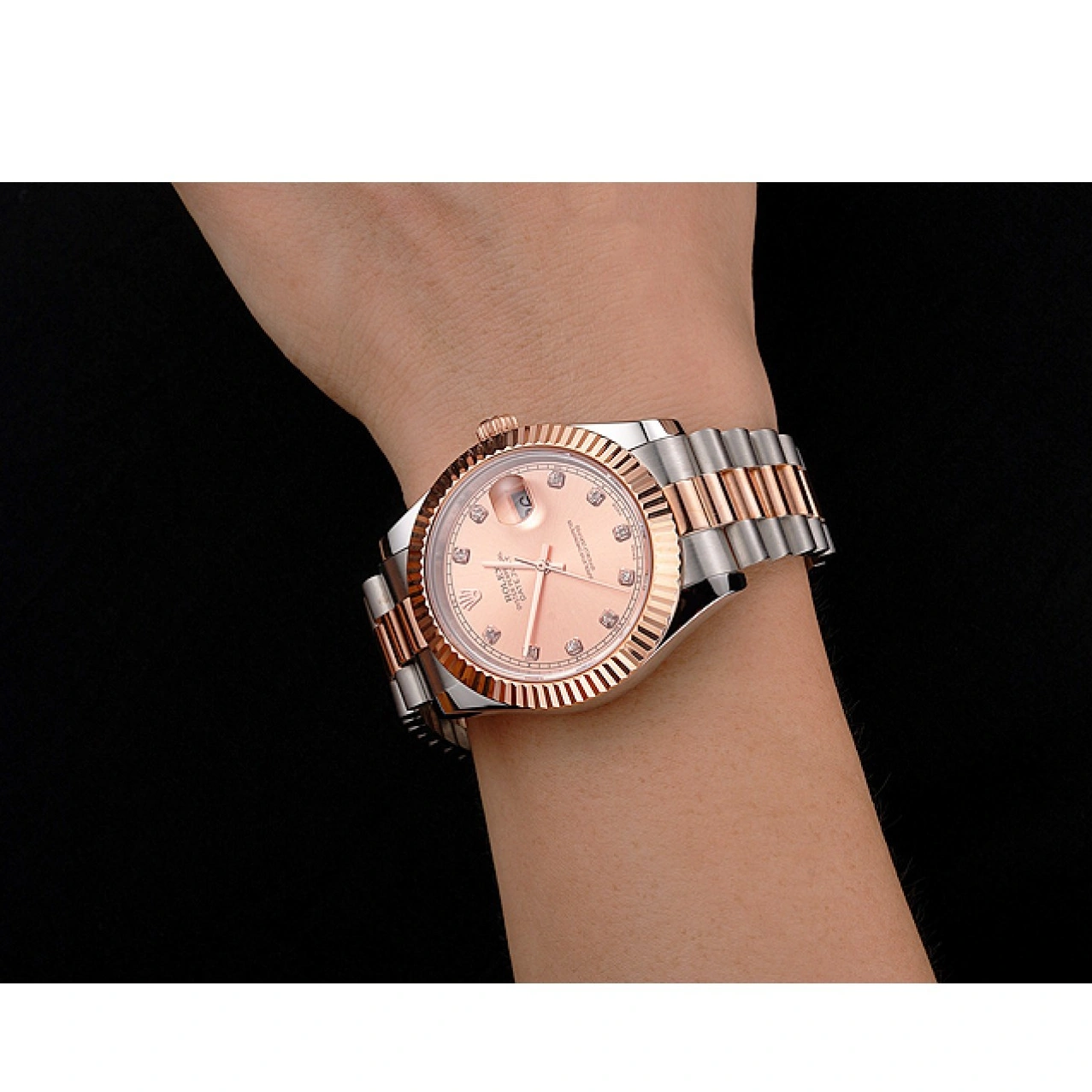 RepTime Watches 0223 Swiss Rolex Datejust Rose Gold Dial And Bezel Stainless Steel Case Two Tone Bracelet