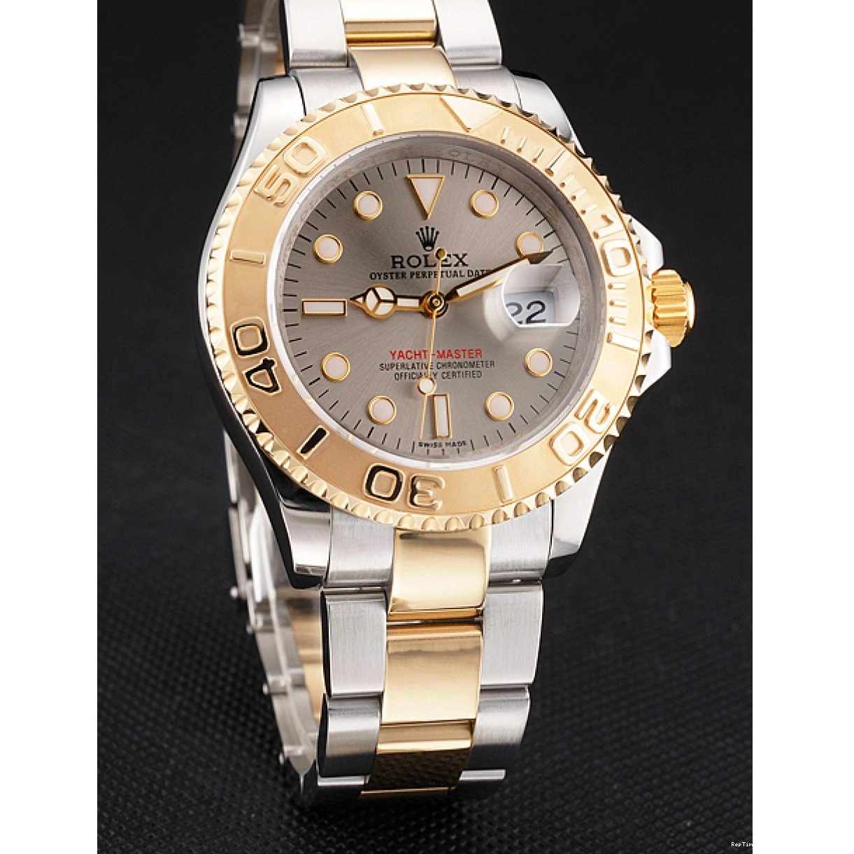 RepTime Watches 0312 Swiss Rolex Yacht-Master Gray Dial Gold Bezel Stainless Steel Case Two Tone Dial