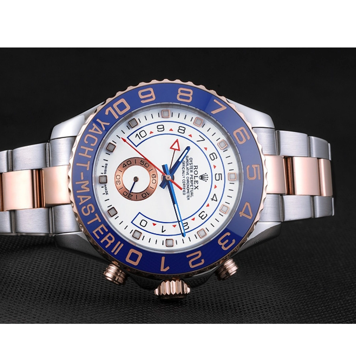 RepTime Watches 0313 Rolex Yacht-Master II White Dial Blue Bezel Stainless Steel and Rose Gold Bracelet 622270