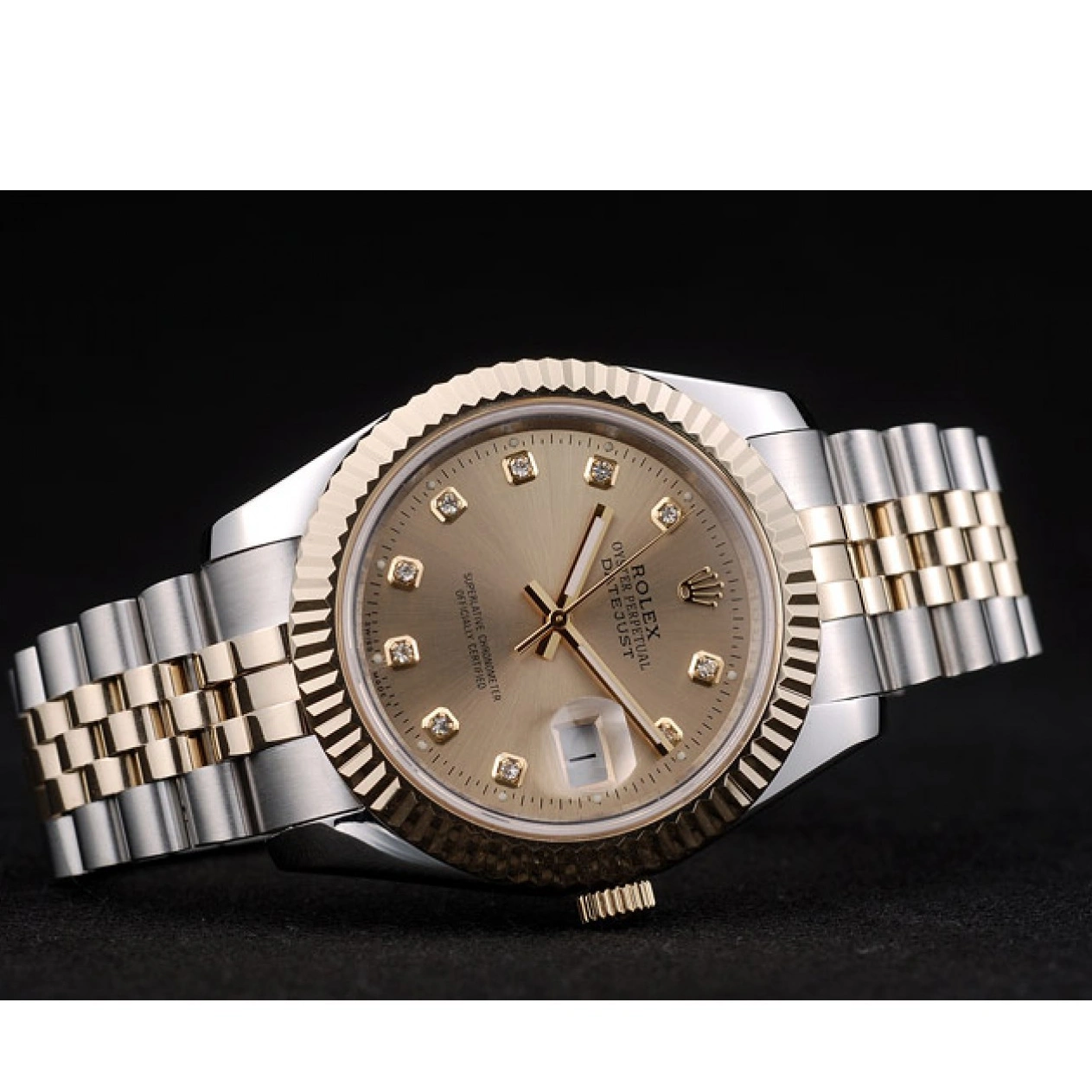 RepTime Watches 0311 Rolex DateJust Gold Stainless Steel Ribbed Bezel Goldish Dial 41978