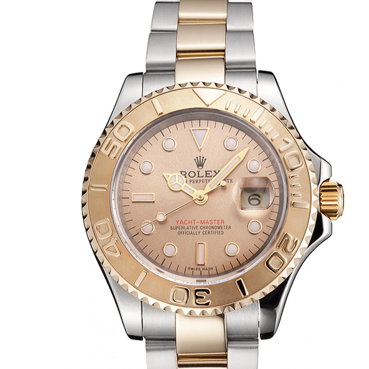 0310 Swiss Rolex Yacht-Master Champagne Dial Gold Bezel Stainless Steel Case Two Tone Bracelet