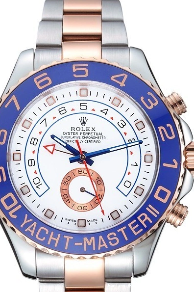 RepTime Watches 0313 Rolex Yacht-Master II White Dial Blue Bezel Stainless Steel and Rose Gold Bracelet 622270