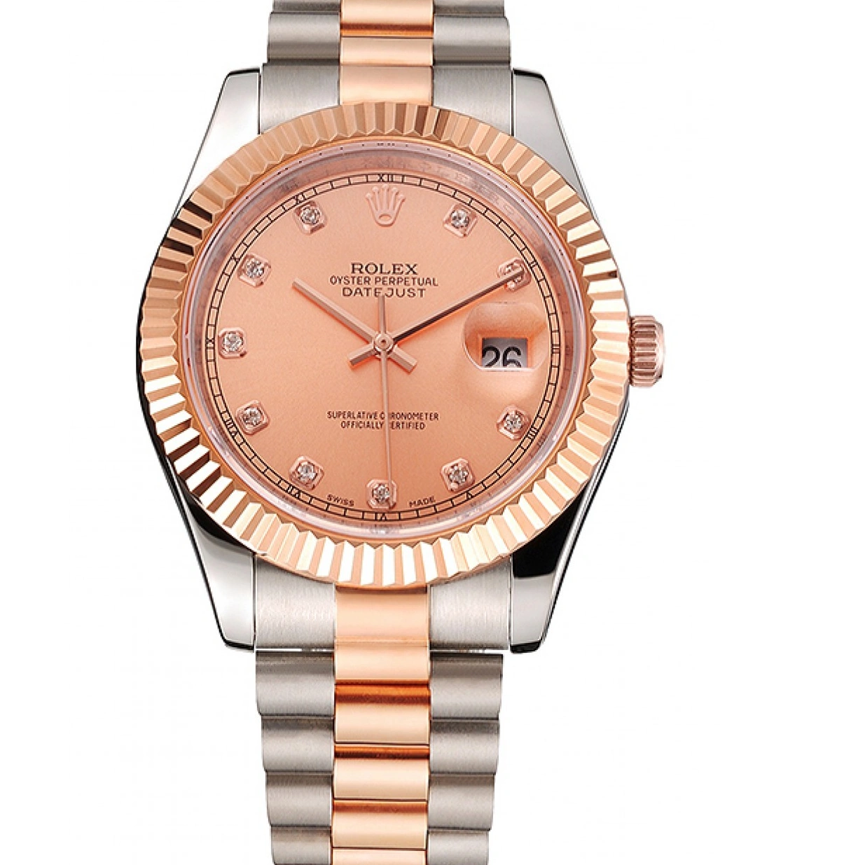 RepTime Watches 0301 Swiss Rolex Datejust Rose Gold Dial And Bezel Stainless Steel Case Two Tone Bracelet