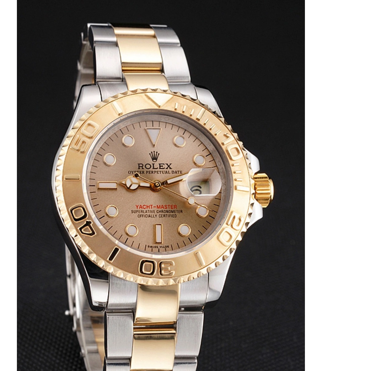 RepTime Watches 0310 Swiss Rolex Yacht-Master Champagne Dial Gold Bezel Stainless Steel Case Two Tone Bracelet