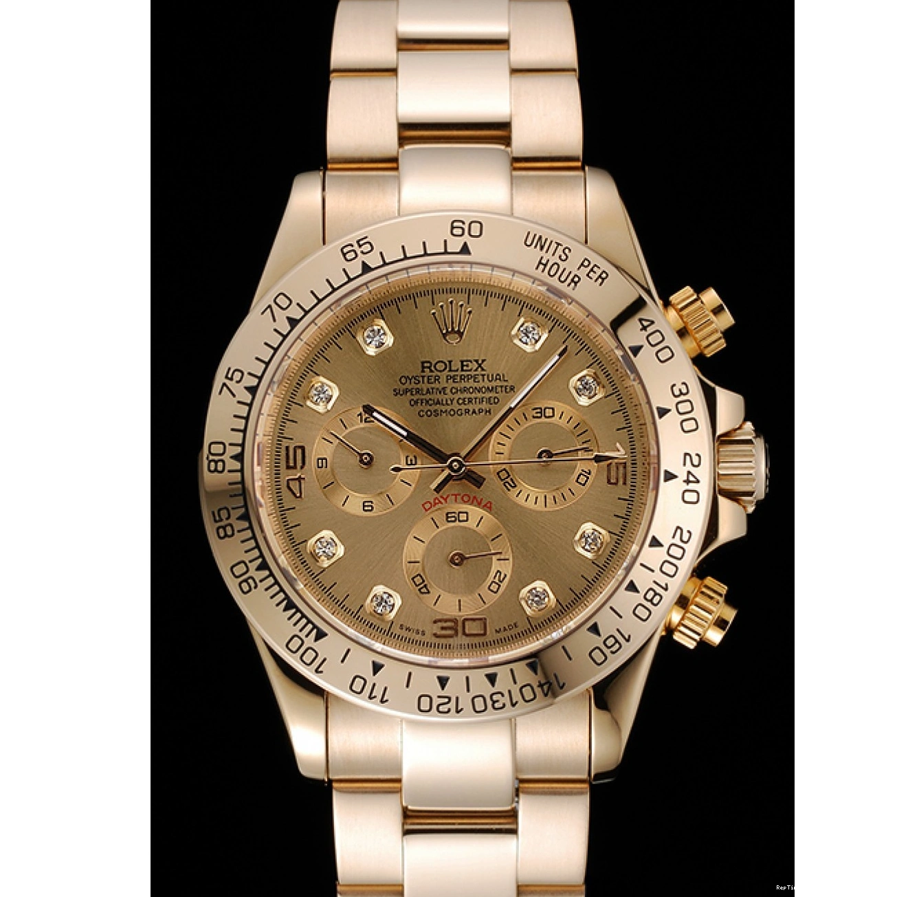 RepTime Watches 0309 Rolex Cosmograph Daytona Brown Dial Diamond Numerals Gold Case And Bracelet 1454245