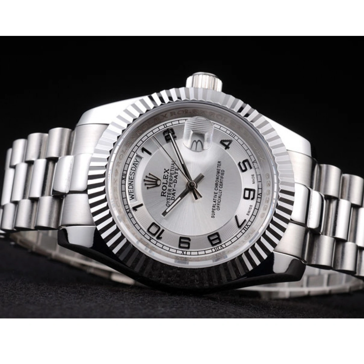 RepTime Watches 0308 Rolex Day-Date Polished Stainless Steel White Dial