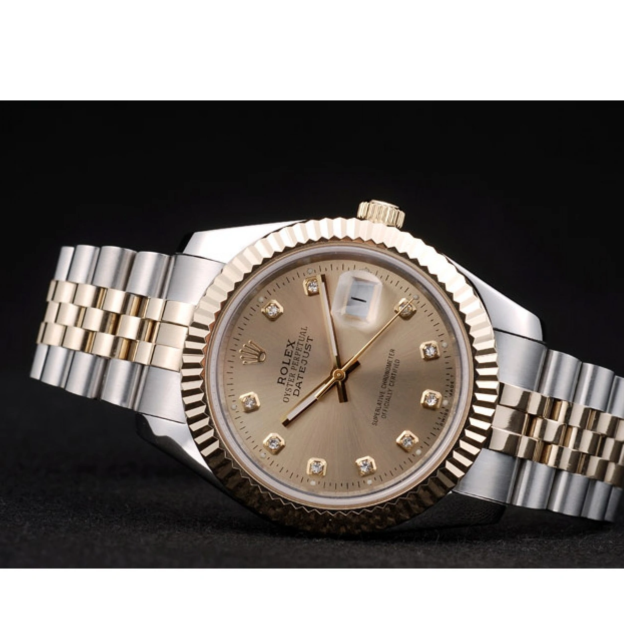 RepTime Watches 0311 Rolex DateJust Gold Stainless Steel Ribbed Bezel Goldish Dial 41978