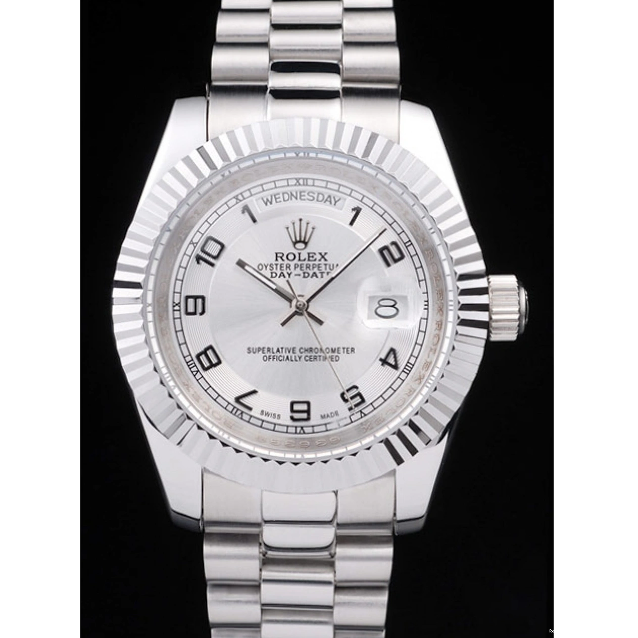 RepTime Watches 0308 Rolex Day-Date Polished Stainless Steel White Dial