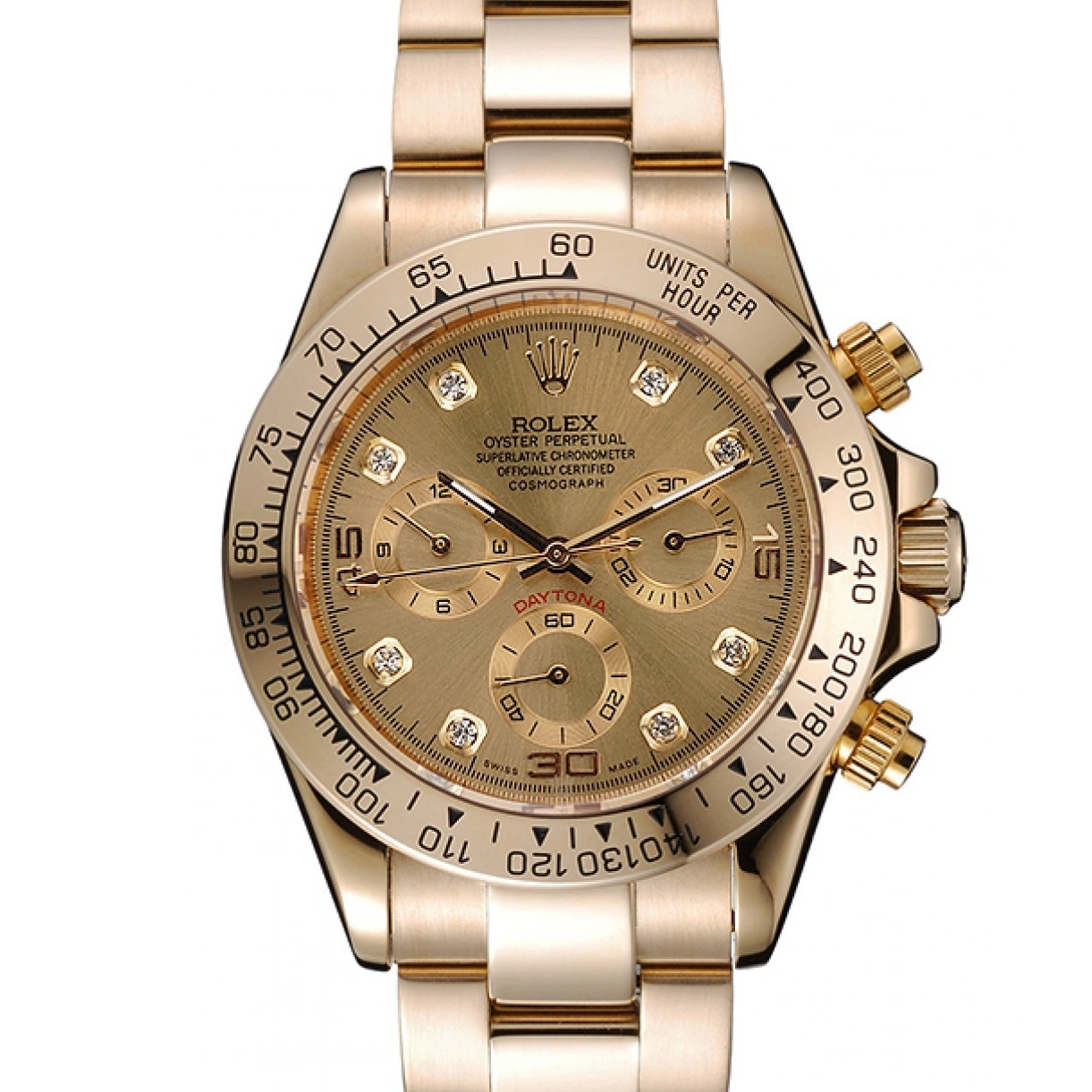 0309 Rolex Cosmograph Daytona Brown Dial Diamond Numerals Gold Case And Bracelet 1454245