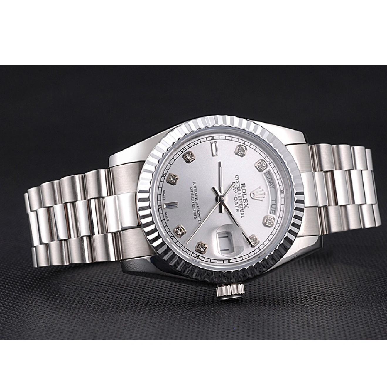 RepTime Watches 0308 Rolex Day-Date Polished Stainless Steel Silver Dial