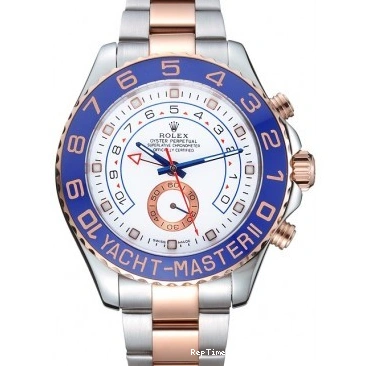 RepTime Watches 0313 Rolex Yacht-Master II White Dial Blue Bezel Stainless Steel and Rose Gold Bracelet 622270