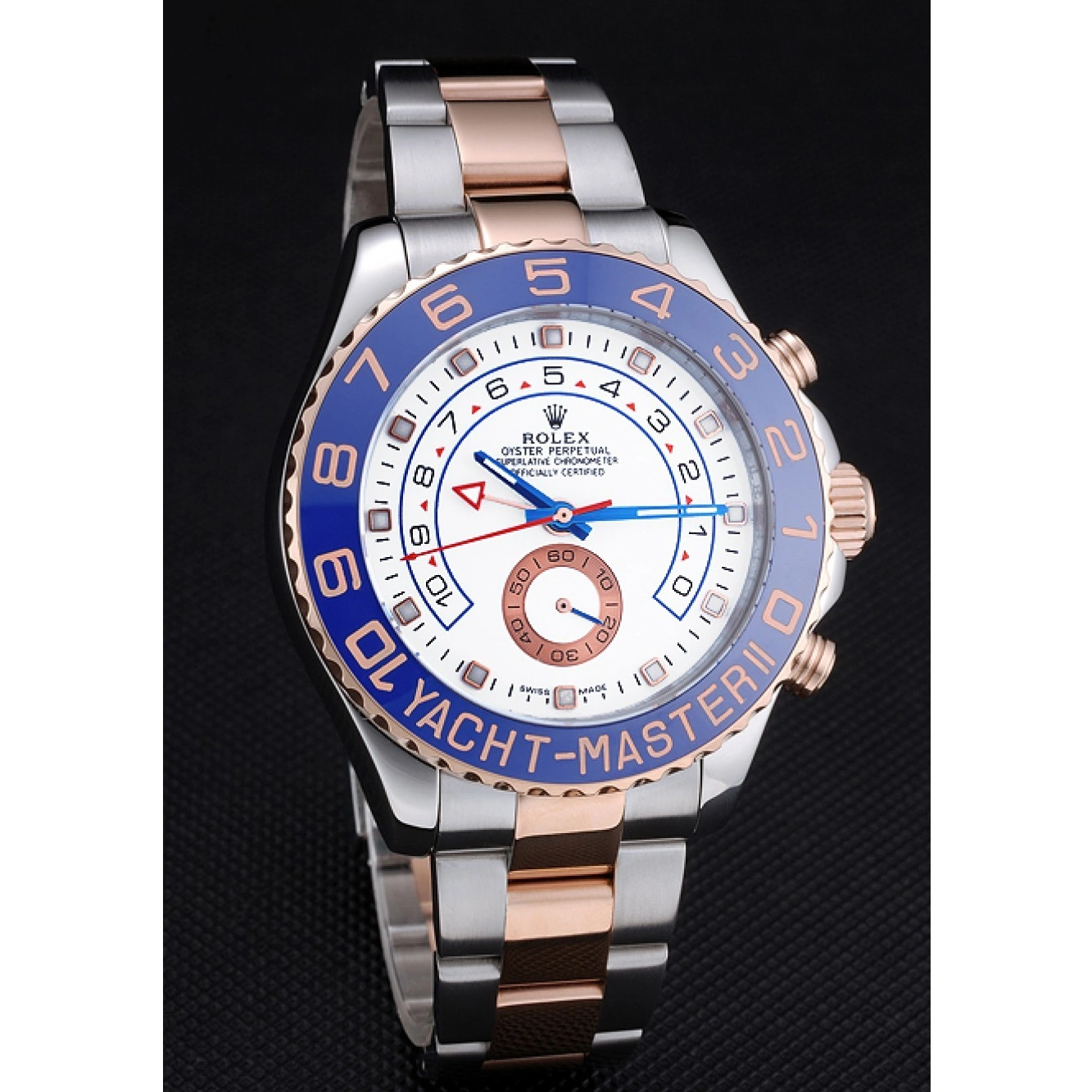 RepTime Watches 0313 Rolex Yacht-Master II White Dial Blue Bezel Stainless Steel and Rose Gold Bracelet 622270