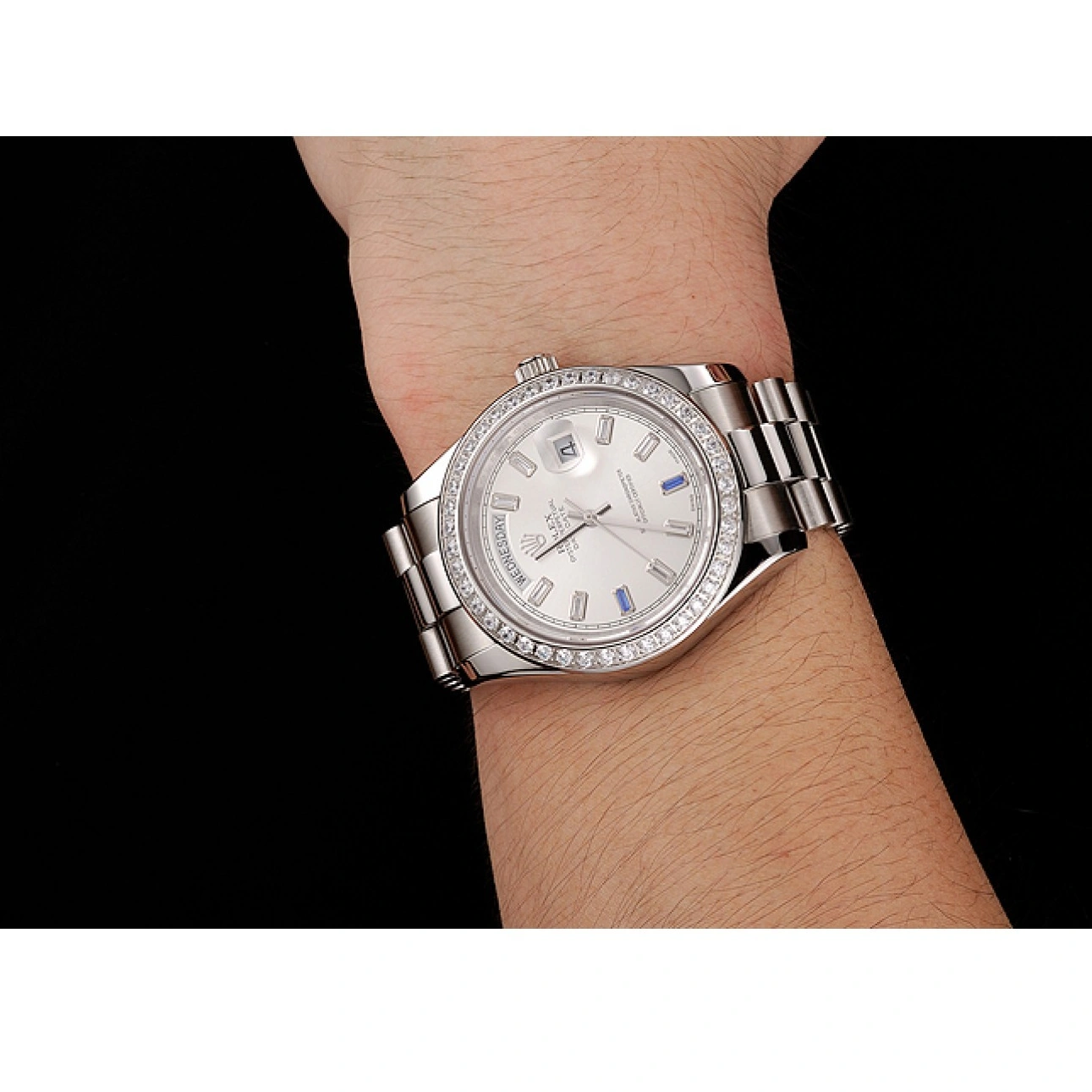 RepTime Watches 0306 Swiss Rolex Day-Date Diamonds Bezel Staineless Steel Bracelet 1454109