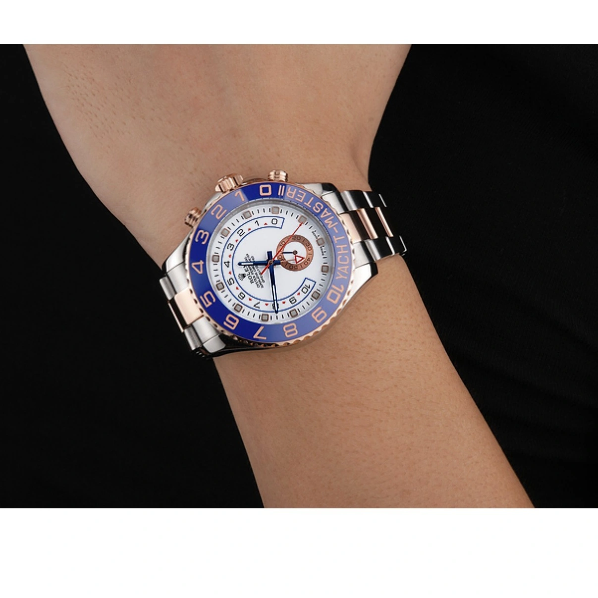 RepTime Watches 0313 Rolex Yacht-Master II White Dial Blue Bezel Stainless Steel and Rose Gold Bracelet 622270